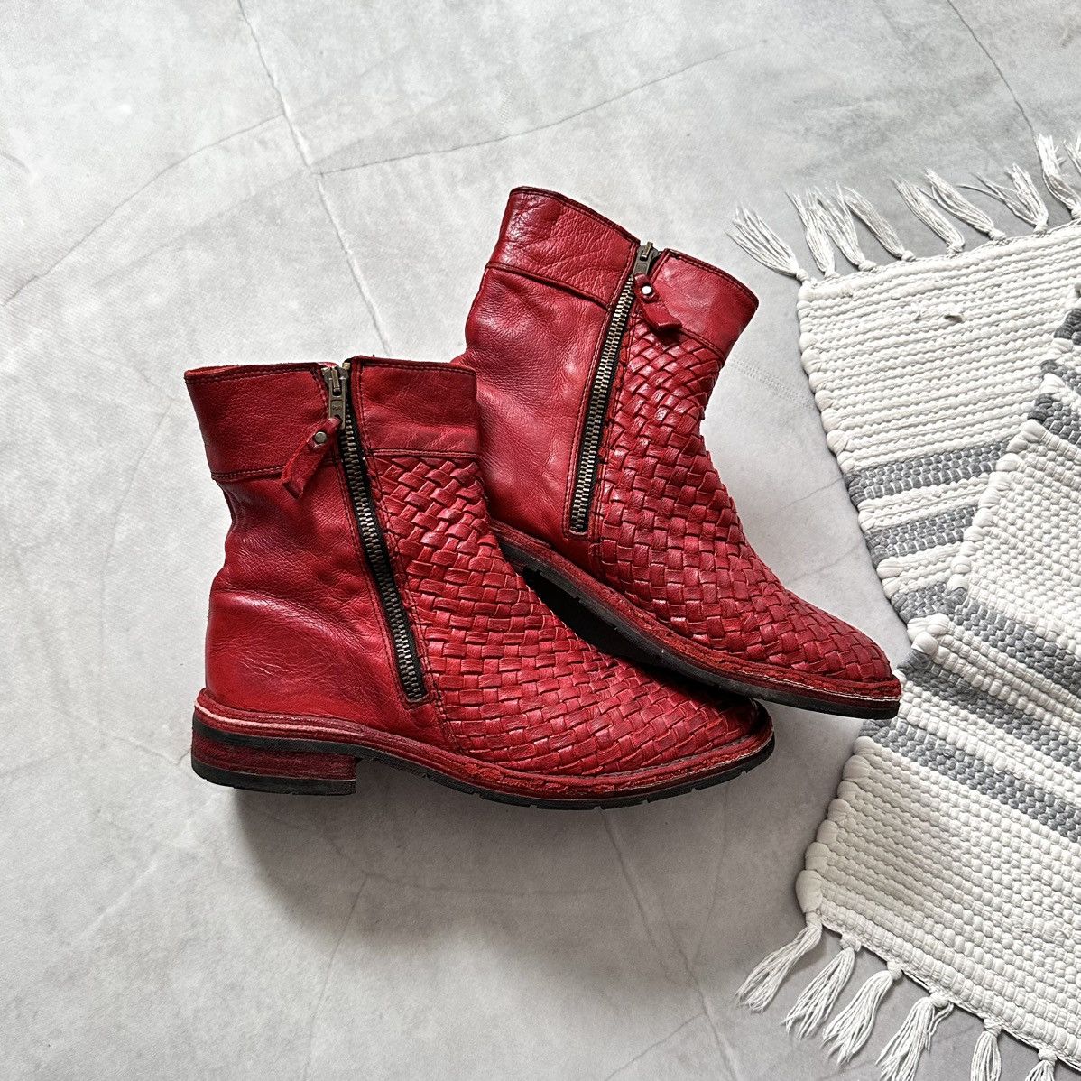 The Last Conspiracy 00s Bubetti Woven Leather Boots Bikkembergs A1923 Style Size US 8.5 / IT 38.5 - 1 Thumbnail