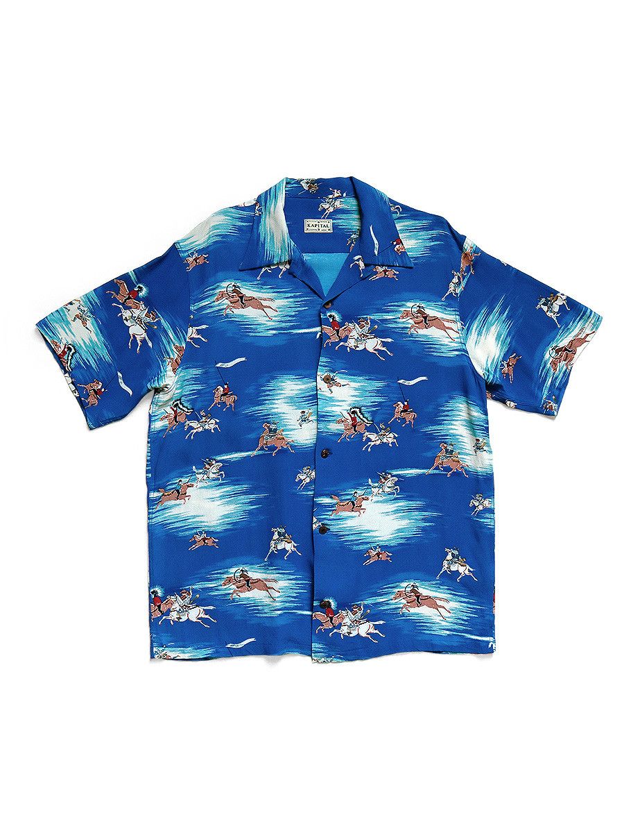 image of Kapital Rayon Kamikaze Pt Aloha Shirt in Blue, Men's (Size Large)