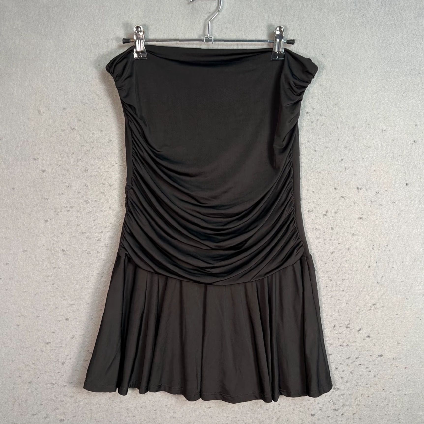 Vintage Motel Black Off-Shoulder Ruched Mini Dress Womens Large Stretch Fabric Dress Size L / US 10 / IT 46 - 2 Thumbnail