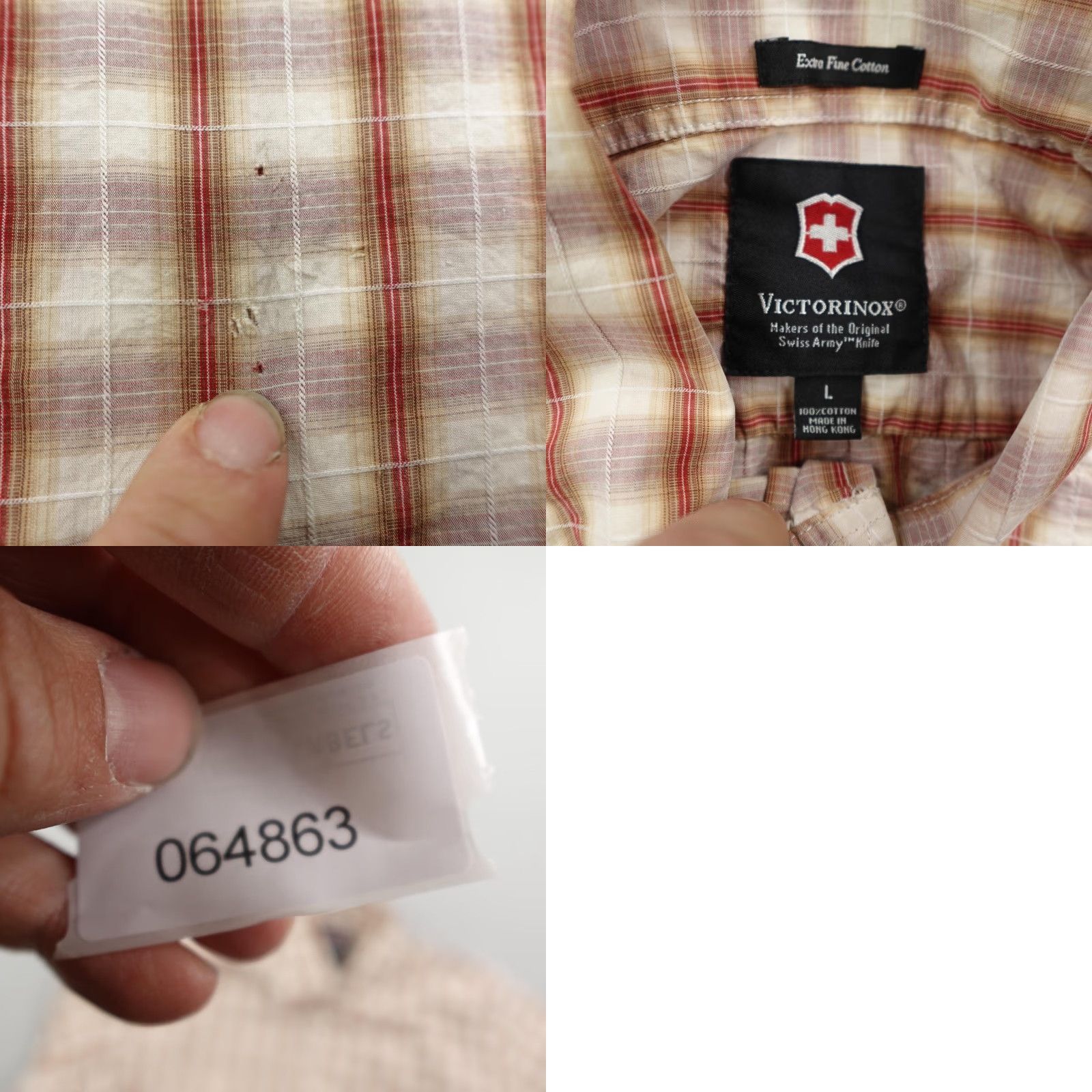 Victorinox VINTAGE Victorinox Shirt Mens Large Beige Red Plaid Button-Up Outdoor Camp Size US L / EU 52-54 / 3 - 8 Thumbnail
