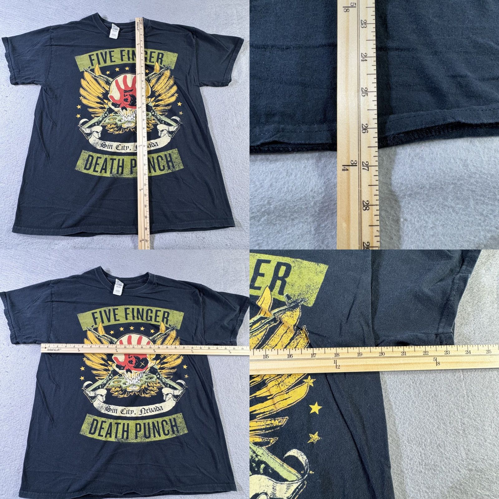 Gildan VINTAGE Five Finger Death Punch Shirt Mens Large Black Sin City Nevada Band Tee Rock Size US L / EU 52-54 / 3 - 8 Thumbnail
