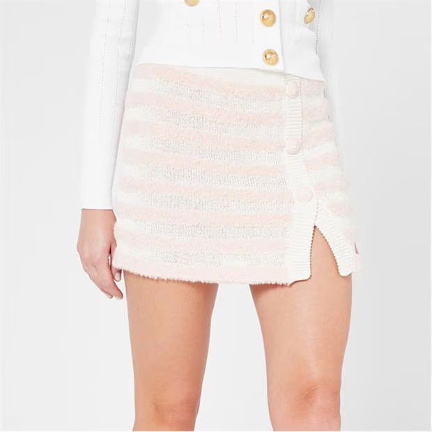 o1g2r1mq0924 Striped Knitted Skirt in Blanc & Rose