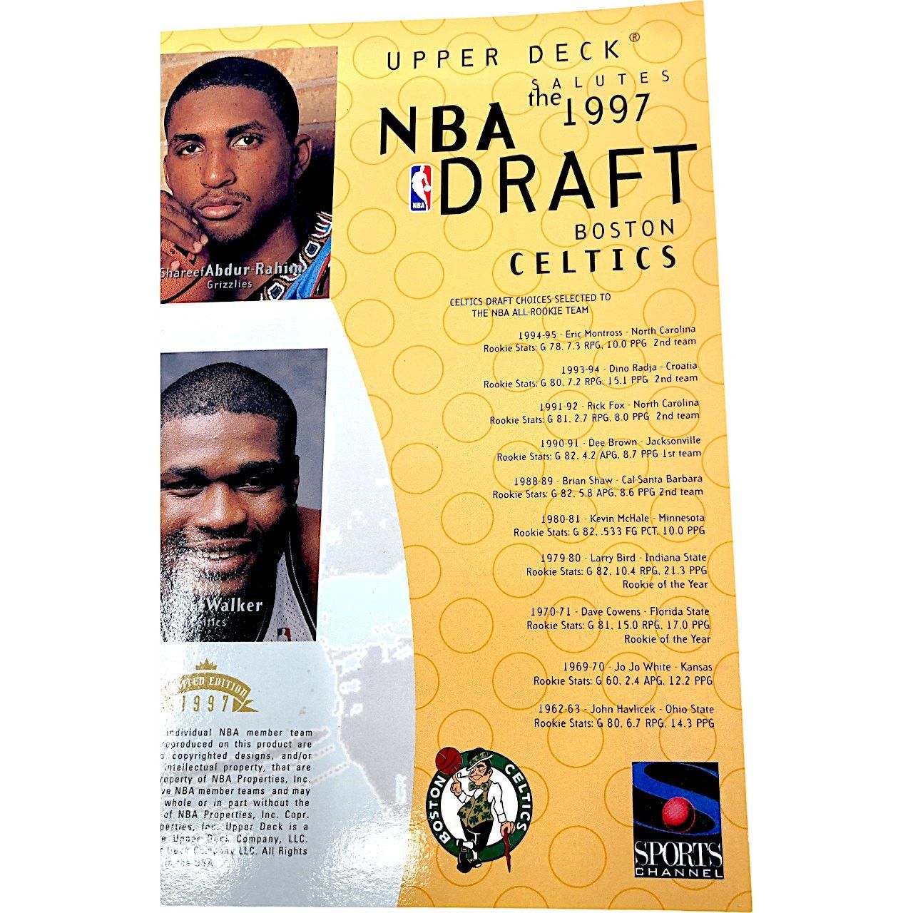 NBA Boston Celtics 1997 NBA Draft Upper Deck Card Size ONE SIZE - 2 Thumbnail