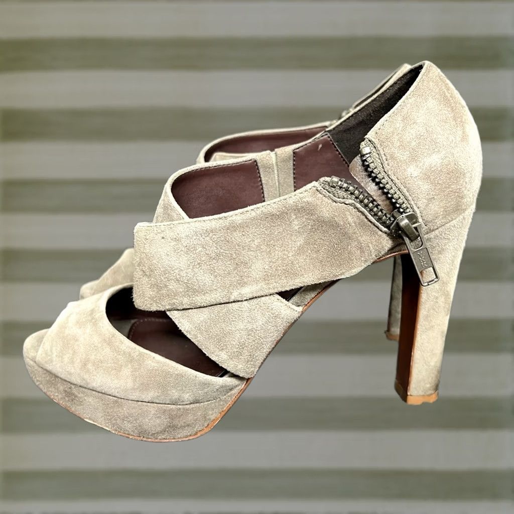 J.Crew J. Crew Strappy Platform Heels Sz. 6 Gray Taupe Suede Leather ITALY Women Shoes Size US 6 / IT 36 - 1 Thumbnail