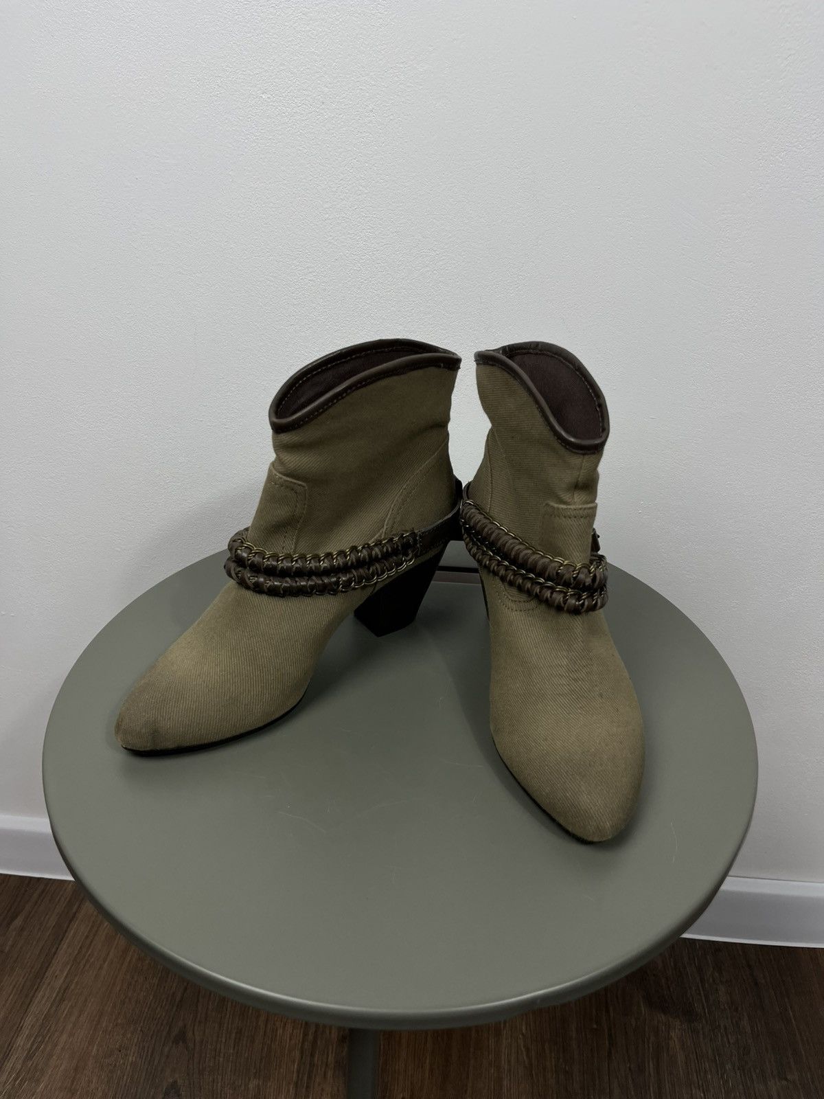 ASH ASH Ankle Boots Beige Canvas Chain Strap EU 36 Size US 5 / IT 35 - 7 Thumbnail