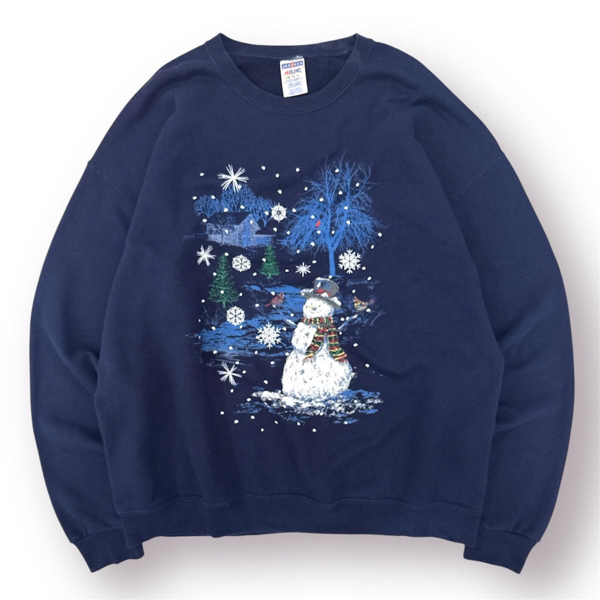 Vintage 🔥 Vintage Y2K Jerzees Art Graphic Christmas Blue Sweatshirt Size US XL / EU 56 / 4 - 1 Thumbnail