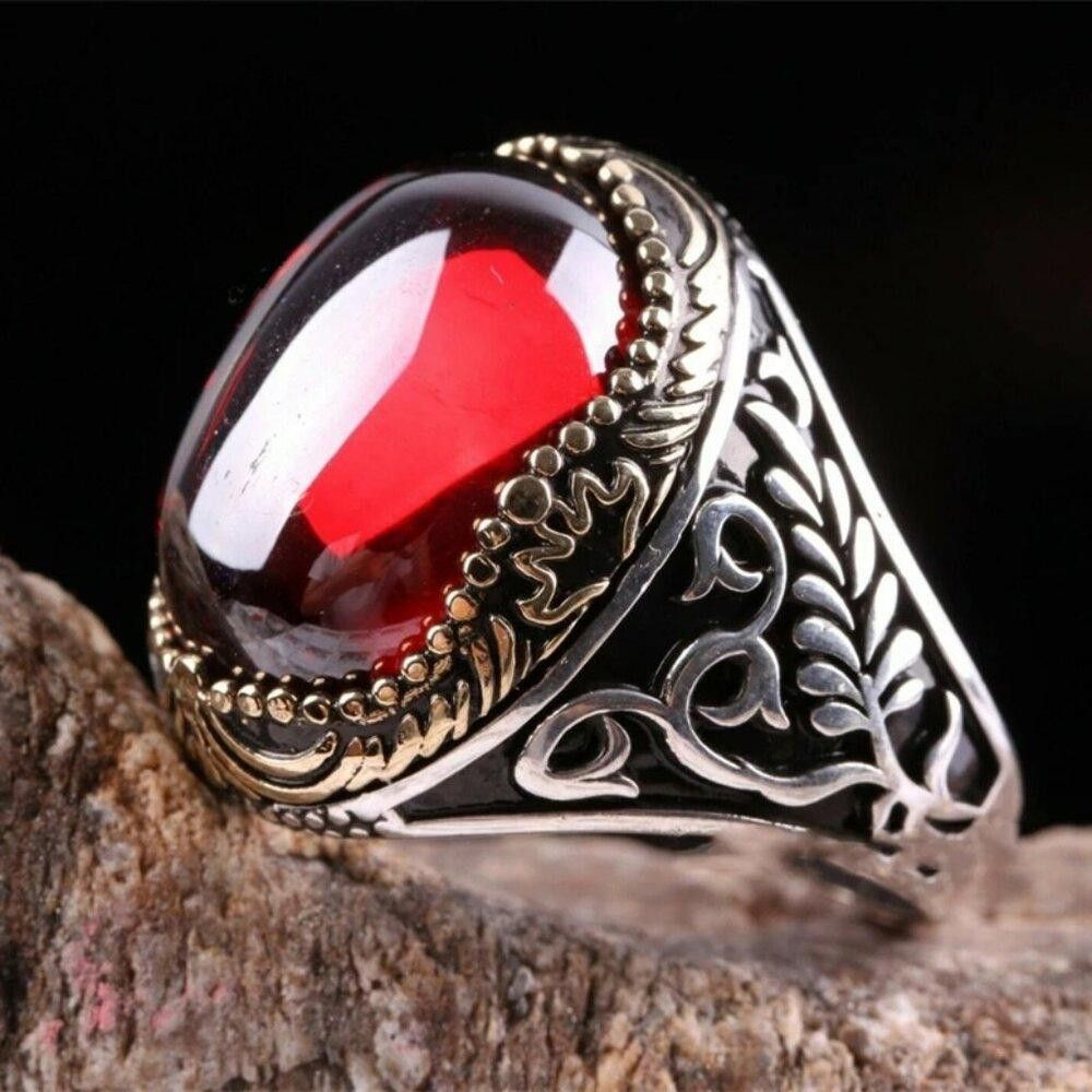 Designer Men's Vintage Turkish Crown Red Two Tone Ring - Size 11 Size ONE SIZE - 2 Thumbnail