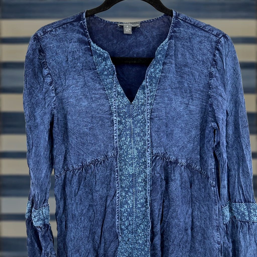 Market VINTAGE Market & Spruce Blue Acid Wash Lace Trim Sharkbite Tunic Top Womens S Small Size S / US 4 / IT 40 - 1 Thumbnail