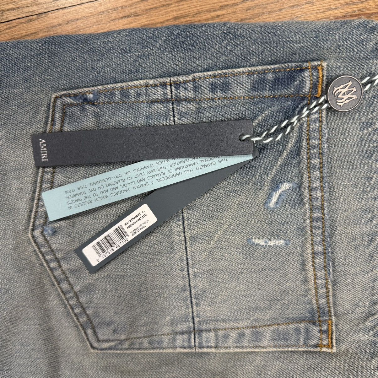 Amiri Amiri Pleated Denim Straight MX1 Jean Honeycomb Indigo Size US 31 - 8 Thumbnail