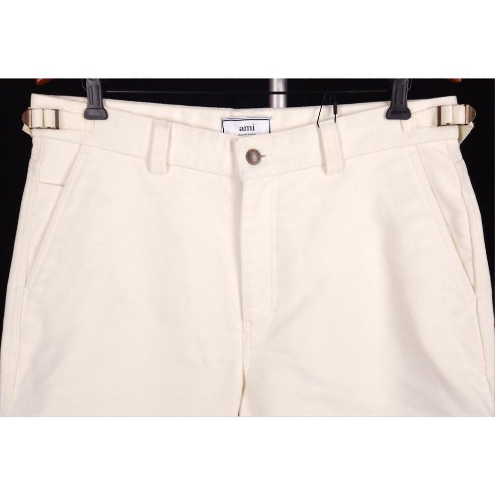 AMI AMI Wide-Leg Brushed-Cotton Trousers Size L Mens Cream Mole Size US 35 - 4 Thumbnail