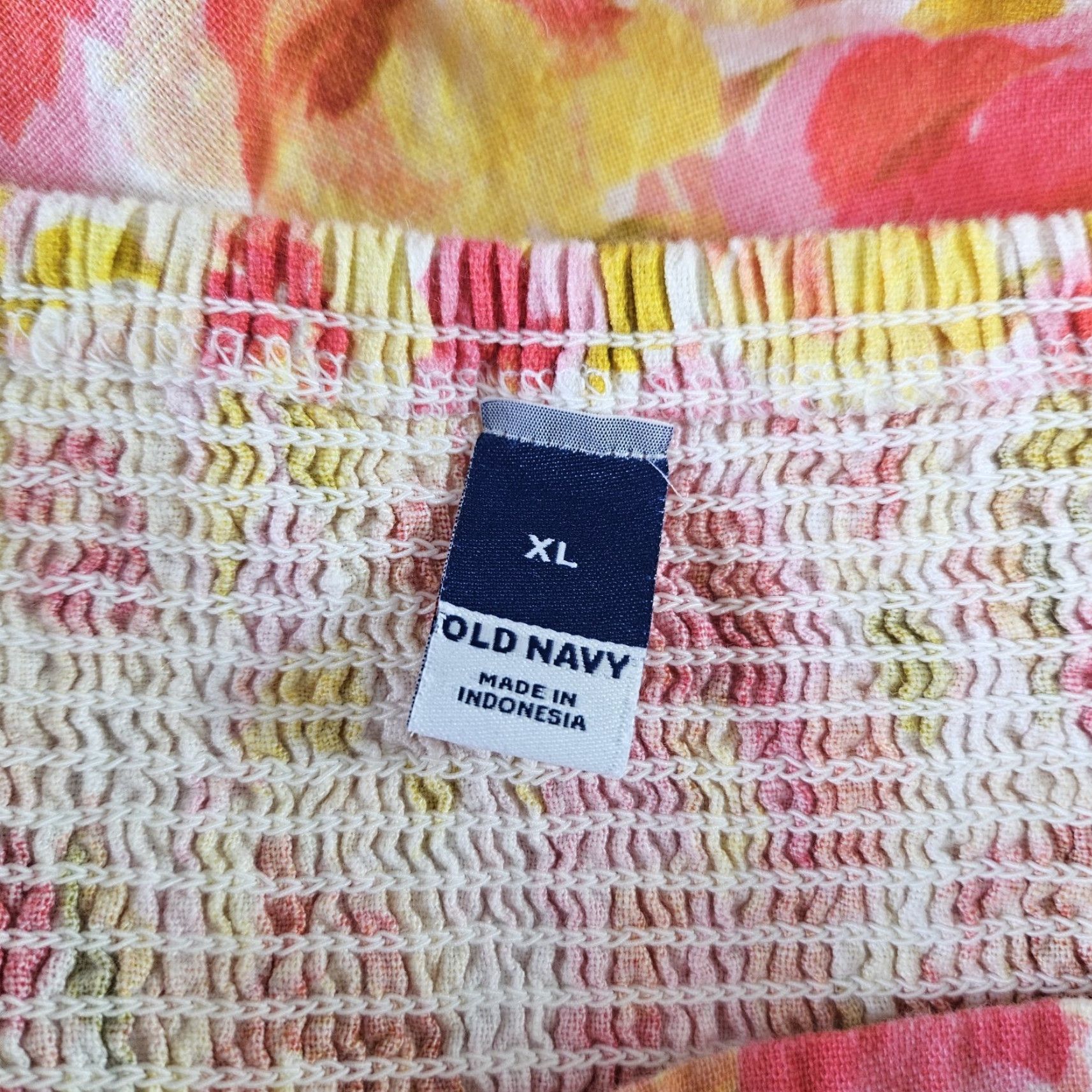 Old Navy Old Navy Womens Dress XL Pink Yellow Linen Blend Shoulder Ties Smocked Sundress Short Sleeveless Ul Floral Pattern Size XL / US 12-14 / IT 48-50 - 5 Thumbnail