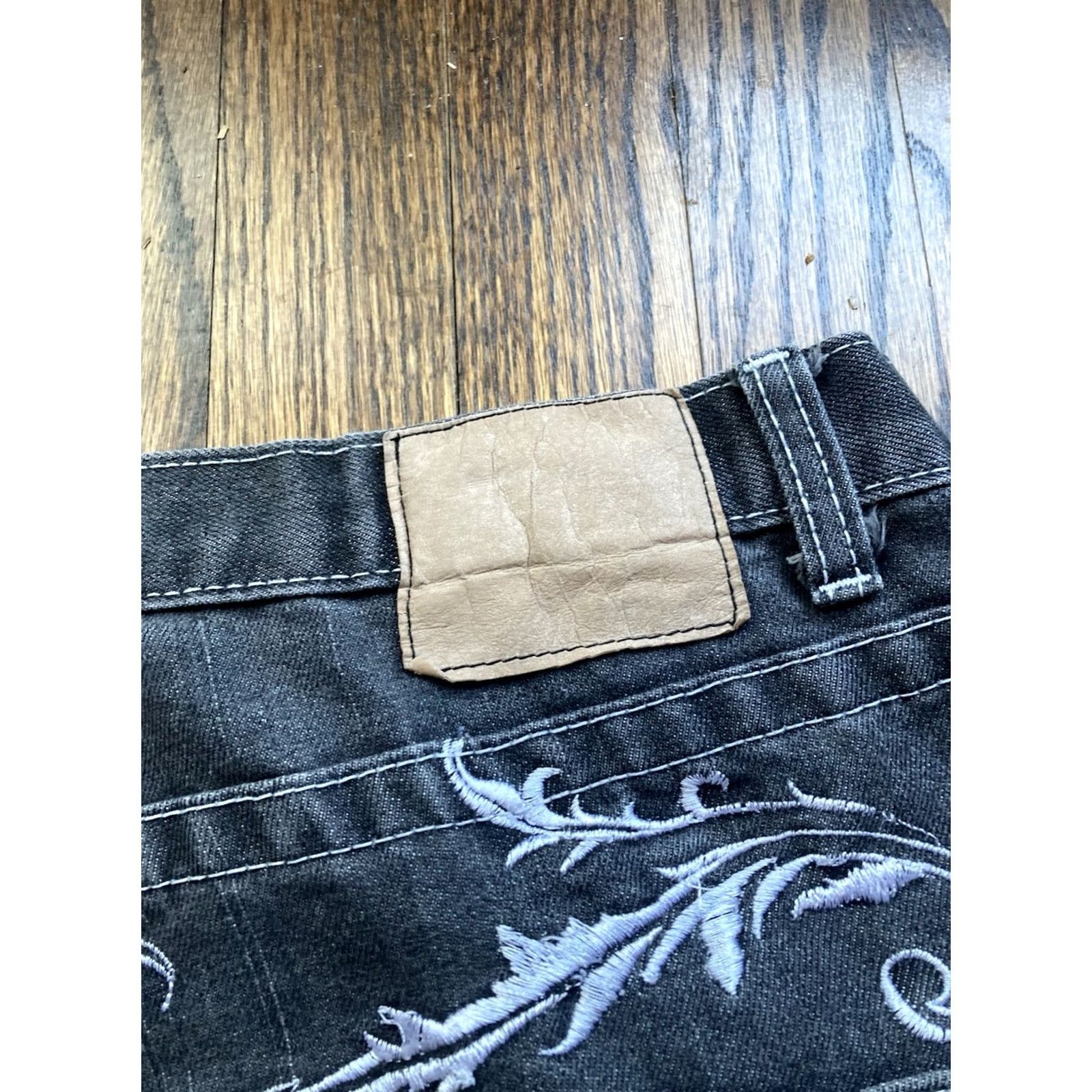 Vintage VINTAGE Red Ape Jeans Mens 40x30 Black Embroidered 5-Pocket Grunge Hip Hop Wide-Leg Y2K Skater Jeans Mens Size US 40 / EU 56 - 3 Thumbnail