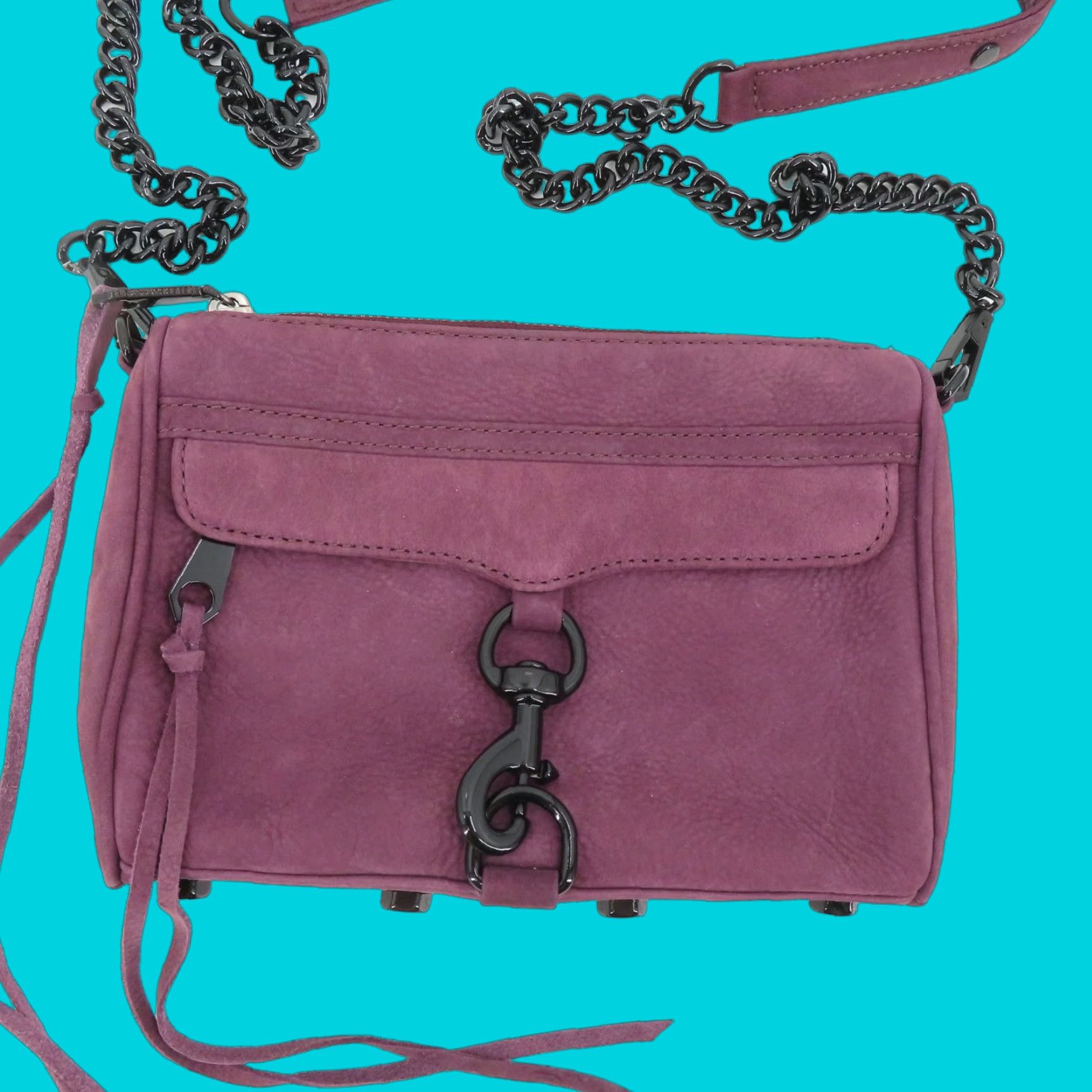 Rebecca Minkoff Crossbody Purse Purple Suede Leather Chain Strap Handbag Womens Yellow