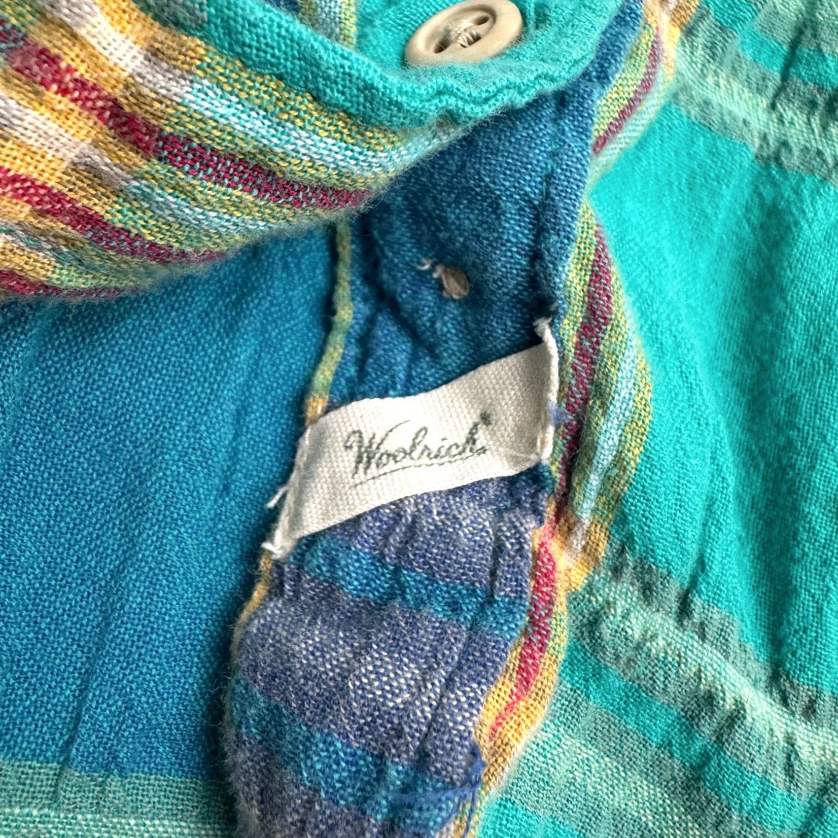 Vintage Woolrich Shirt Womens S Seersucker Button Down Teal Blue Green Long Sleeve Size S / US 4 / IT 40 - 7 Thumbnail