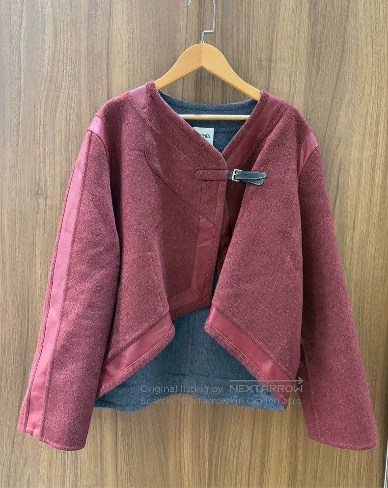 Hermes Hermes Double-faced Cashmere Patch Leather Short Jacket Size XXS / US 00 / IT 34 - 1 Thumbnail