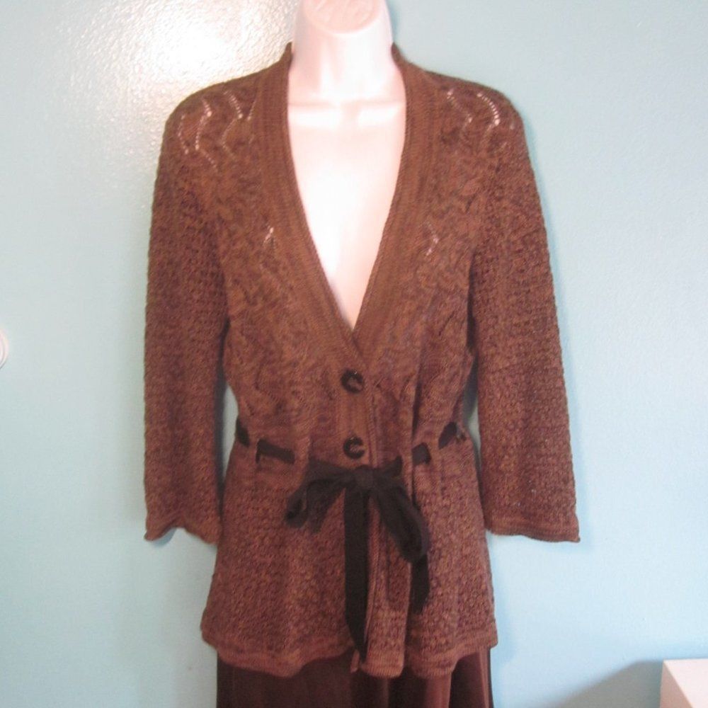 Vintage Classiques Entier Cardigan Brown Knit Linen Sz M Size M / US 6-8 / IT 42-44 - 7 Thumbnail
