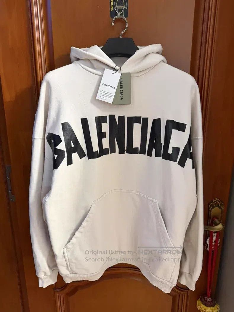 Balenciaga Balenciaga Beige Tape Hooded Sweatshirt Size US S / EU 44-46 / 1 - 1 Thumbnail