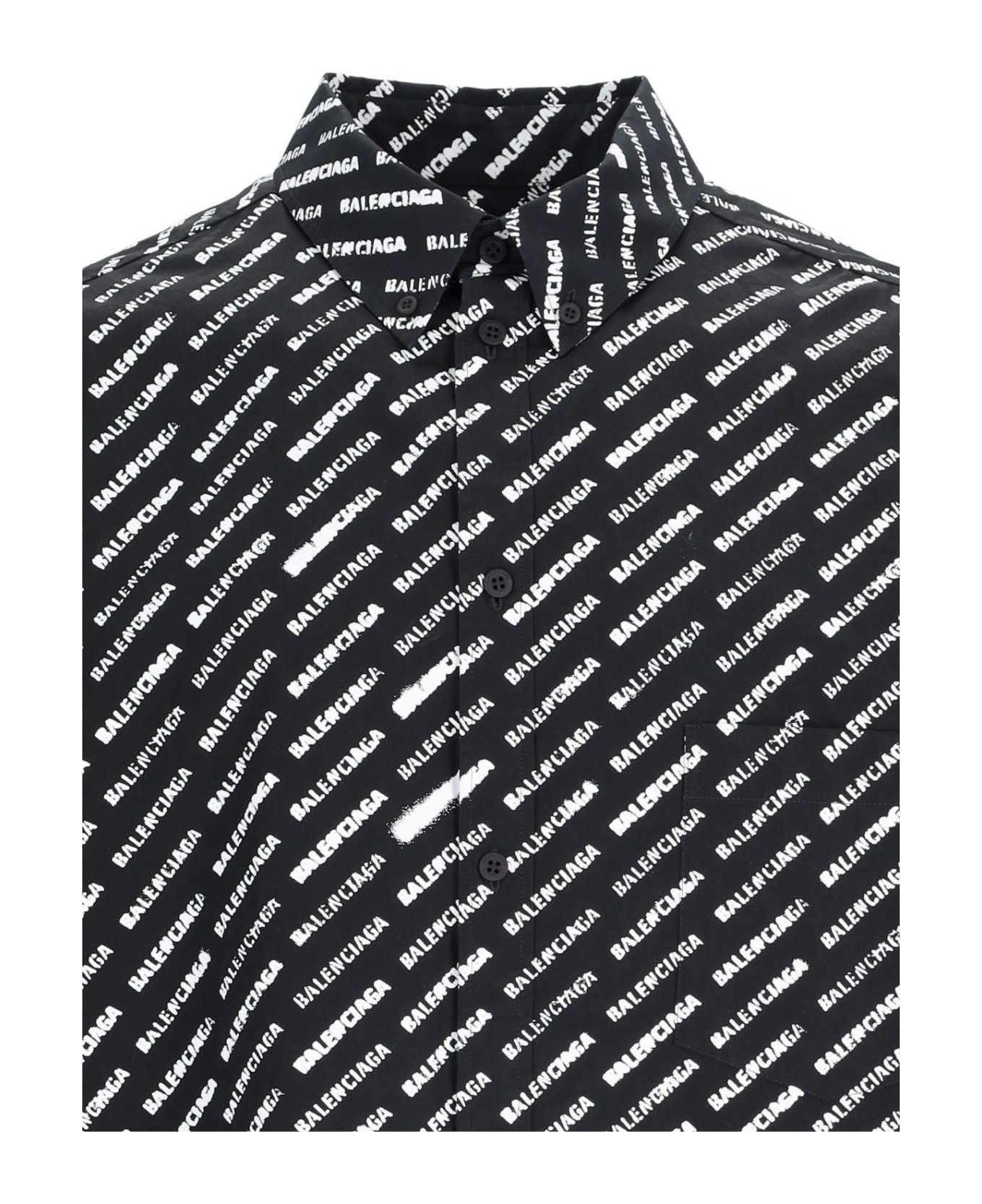 Balenciaga o1srvl11e1125 Stencil Allover Shirt Large Fit in Black/White Size US S / EU 44-46 / 1 - 3 Thumbnail
