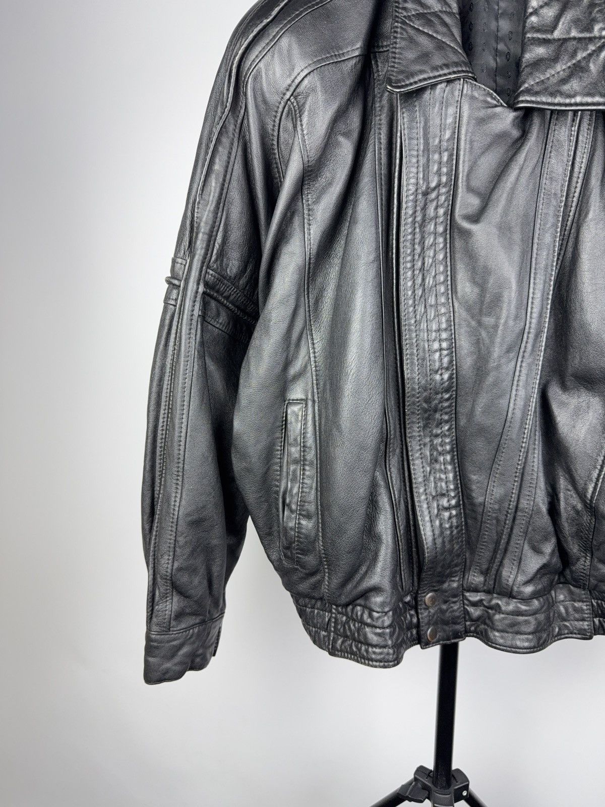 Leather Vintage 90s Genuine Leather MOTO Bomber Jacket Rock Punk Size US L / EU 52-54 / 3 - 3 Thumbnail