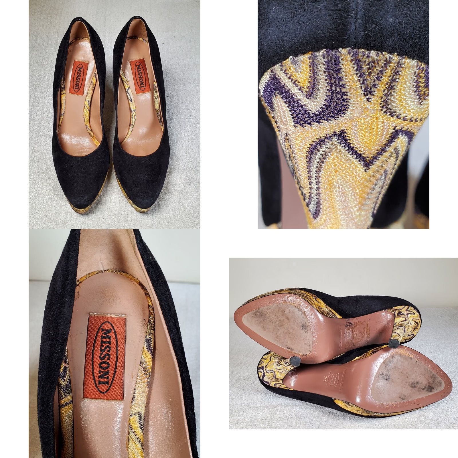 Missoni Missoni Black Suede Fabric Platform Pumps Gold Lurex Knit Covering Midsole Heel Women's US 6 (EU 36) Size US 6 / IT 36 - 8 Thumbnail