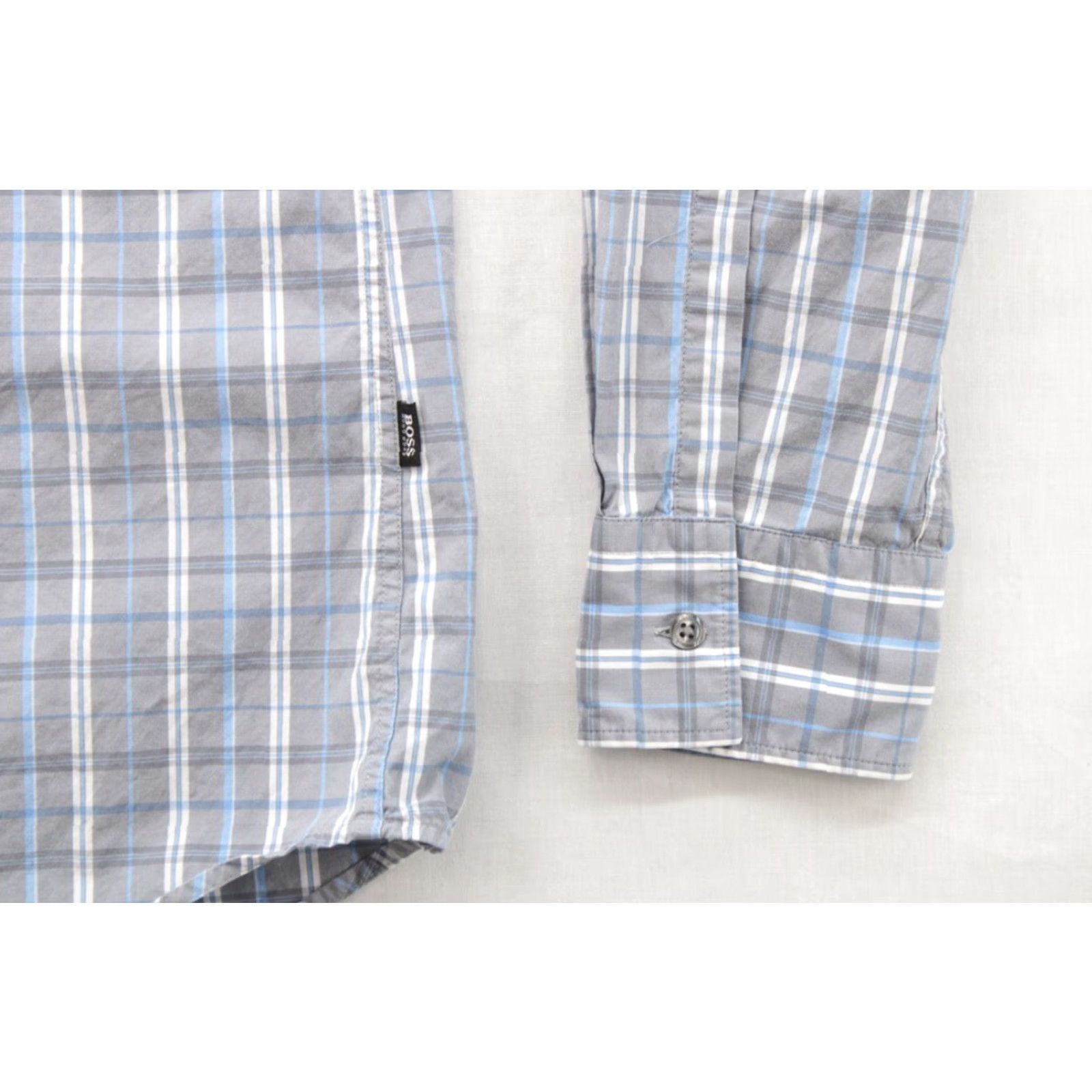 Hugo Boss HUGO BOSS Shirt Men's Large Gray Blue Plaid Slim Fit Cotton Long Sleeve Casual Size US L / EU 52-54 / 3 - 3 Thumbnail