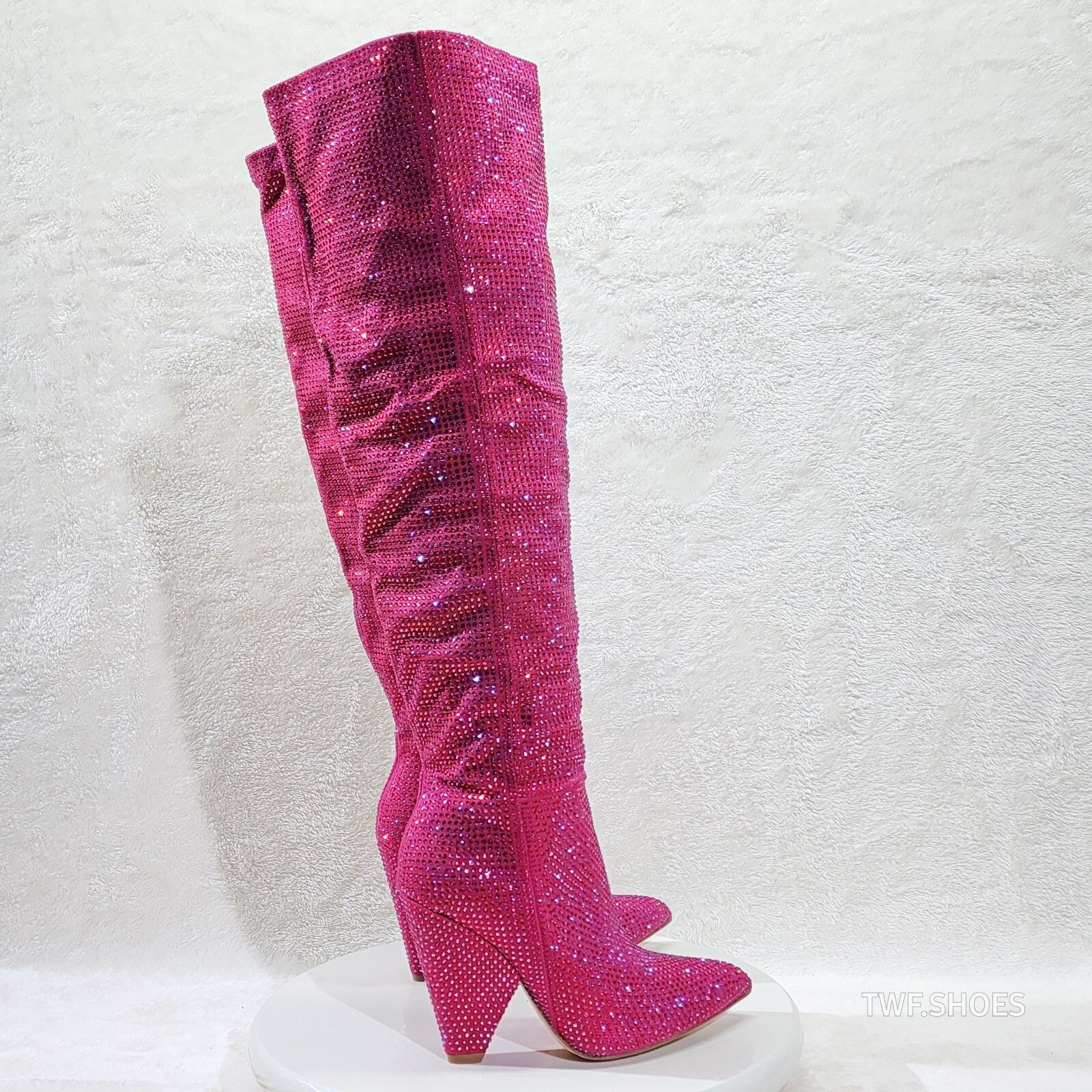 Other New Year Party Fuchsia Pink Rhinestone Thigh boots 4.25" Hee Size US 6.5 / IT 36.5 - 2 Thumbnail