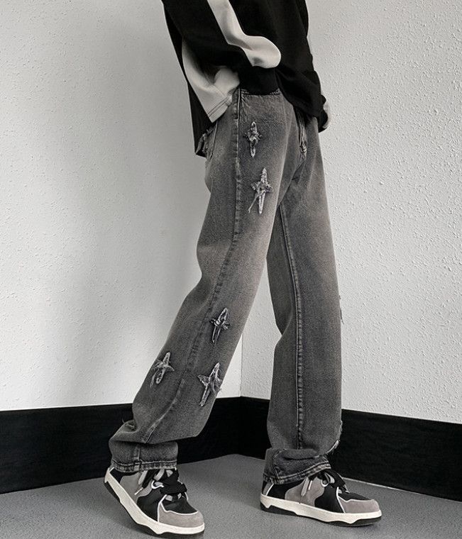 Japanese Brand Men's American high-street embroidered loose wide-leg jeans Size US 32 / EU 48 - 3 Thumbnail
