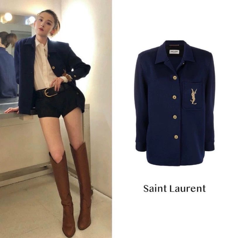 Yves Saint Laurent Saint Laurent 21ss gold thread YSL logo embroidered navy bl Size M / US 6-8 / IT 42-44 - 7 Thumbnail