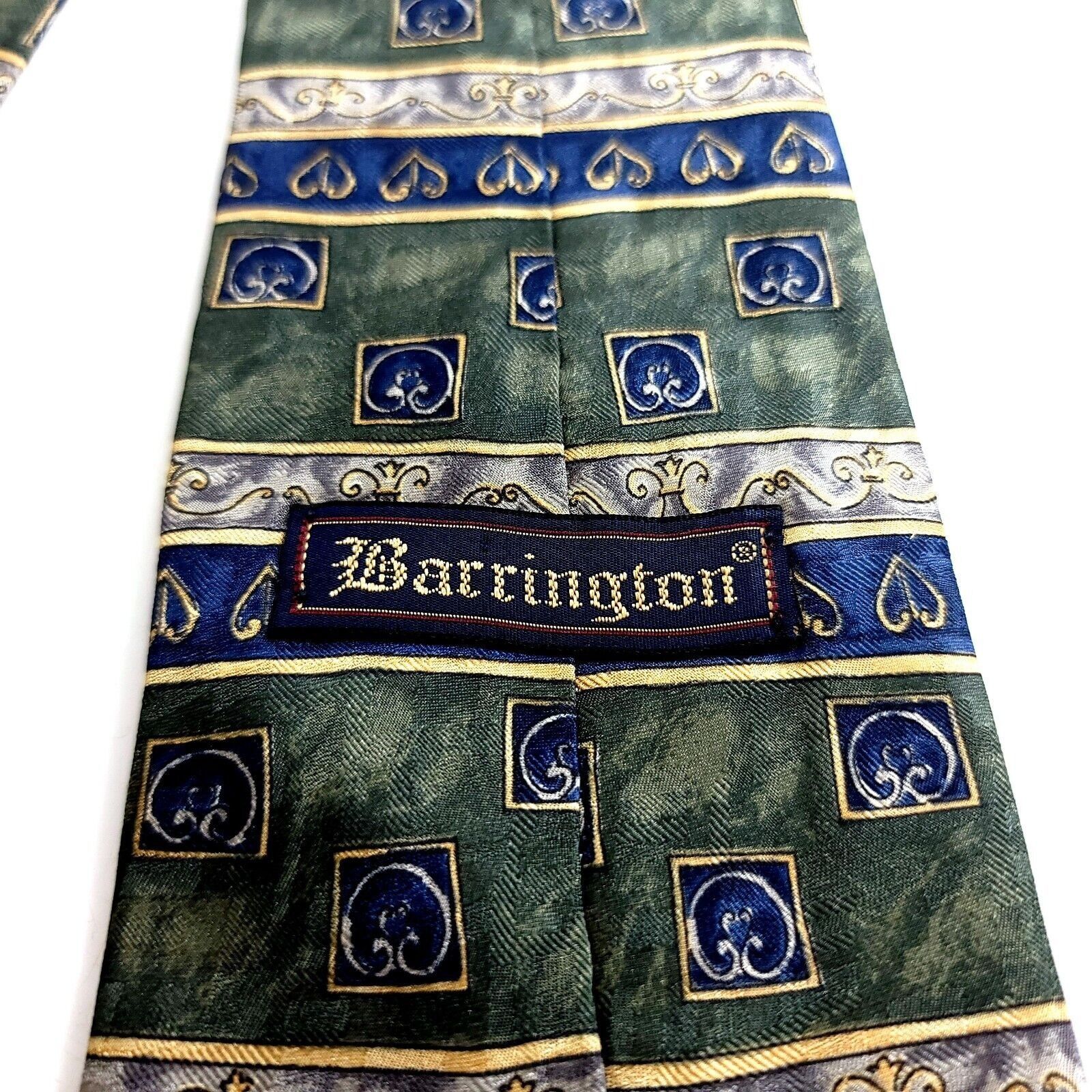 Designer Barrington Blue Green Baroque Print Wide Silk Tie Size ONE SIZE - 3 Thumbnail