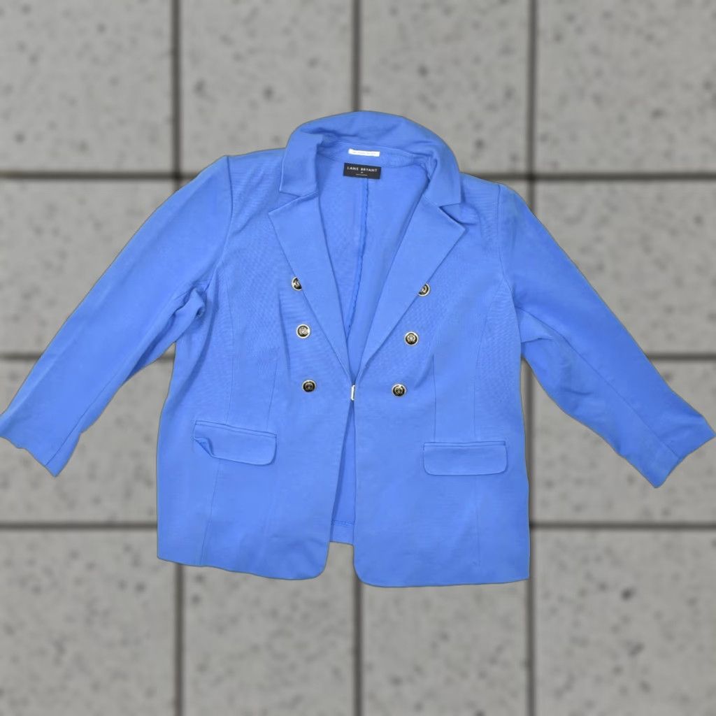 Lane Bryant Blazer Plus Size 20 Blue Gold Button Double-Breasted Womens Shirt Jacket Style Basic Jacket 20