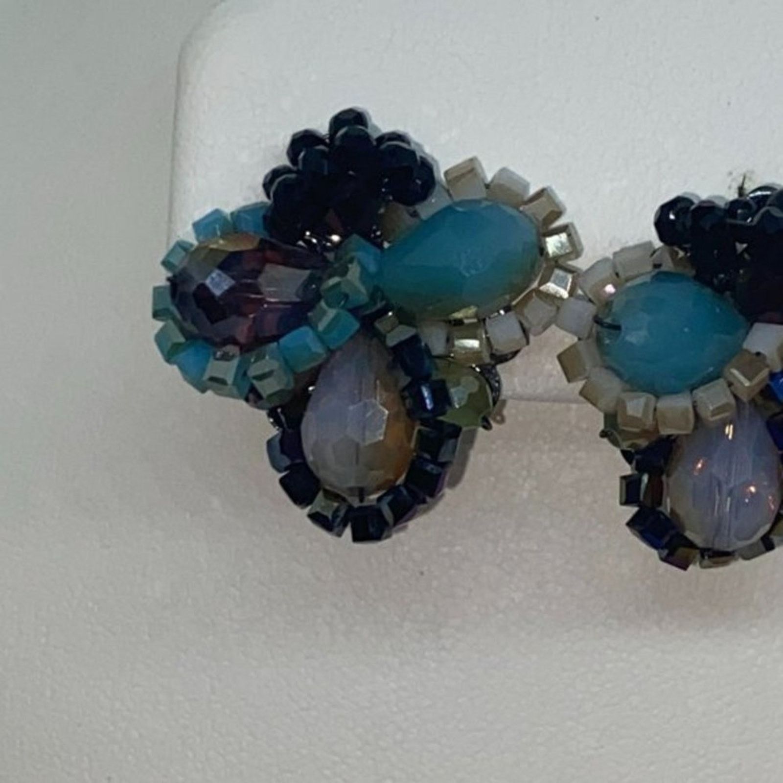 Handmade Multi-tone Blue Beaded Rhinestone Earrings Size ONE SIZE - 2 Thumbnail