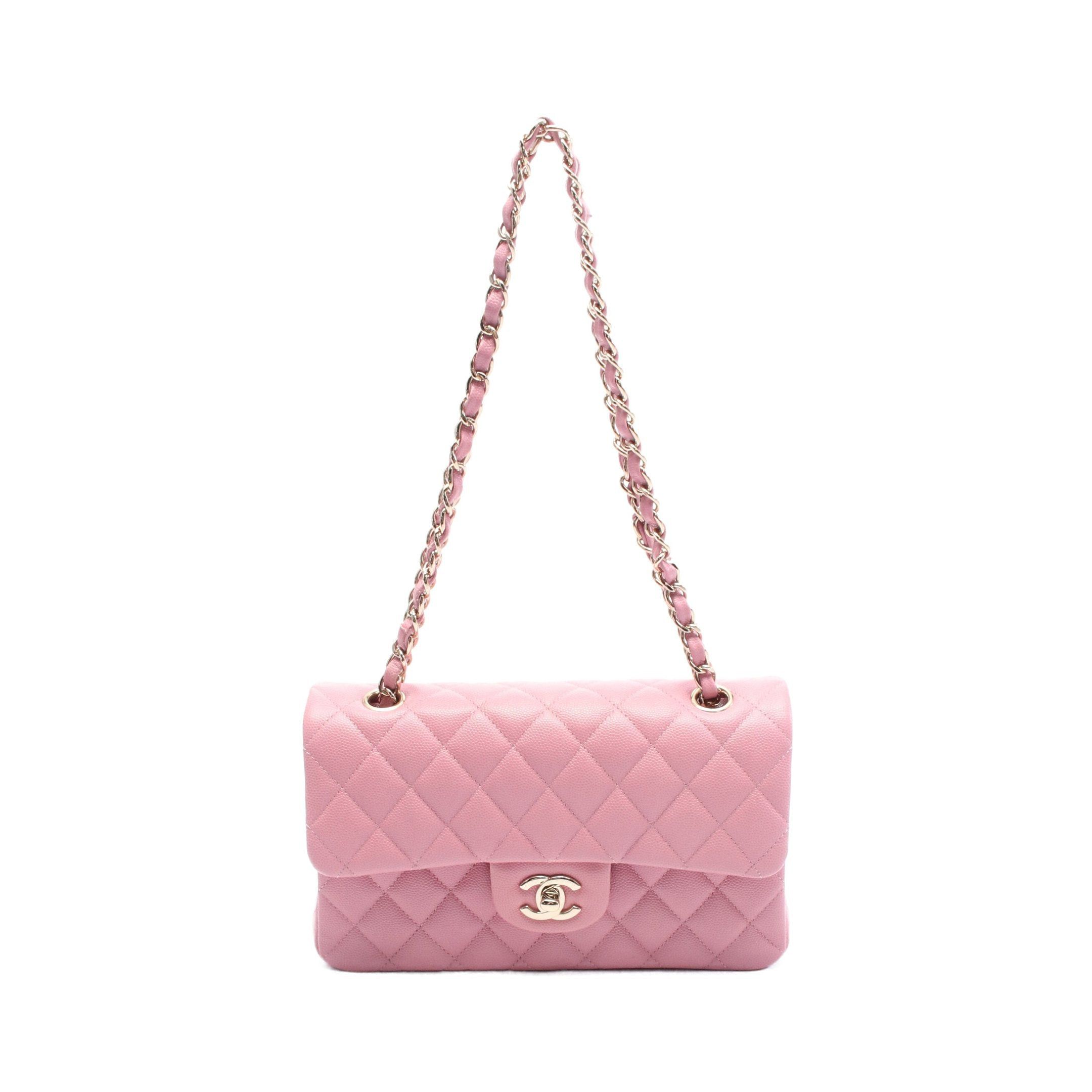 Chanel Matelasse Double Flap Chain Shoulder Bag Caviar Skin Pink Gold Hardware, Women's