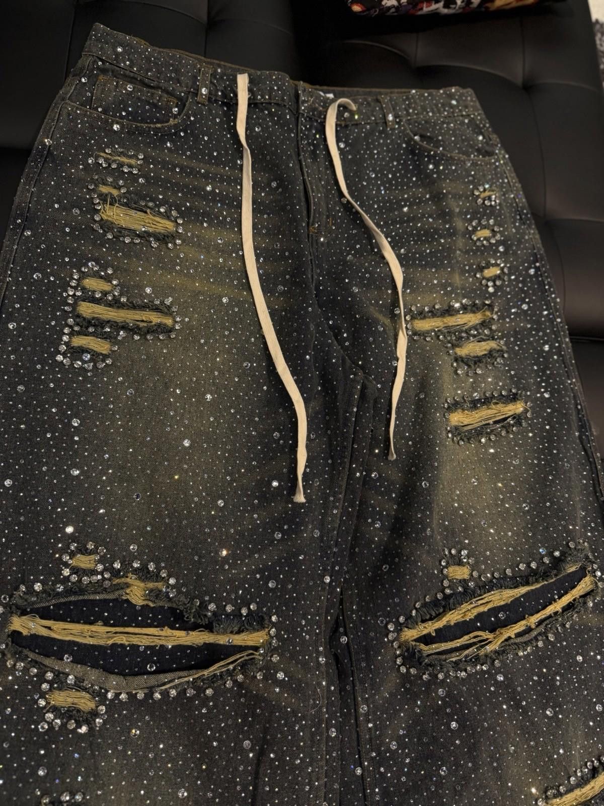 Vale Valley Baggy Crystal Stone Denim Blue Jeans Size 34 (NEW) Size US 34 / EU 50 - 4 Thumbnail