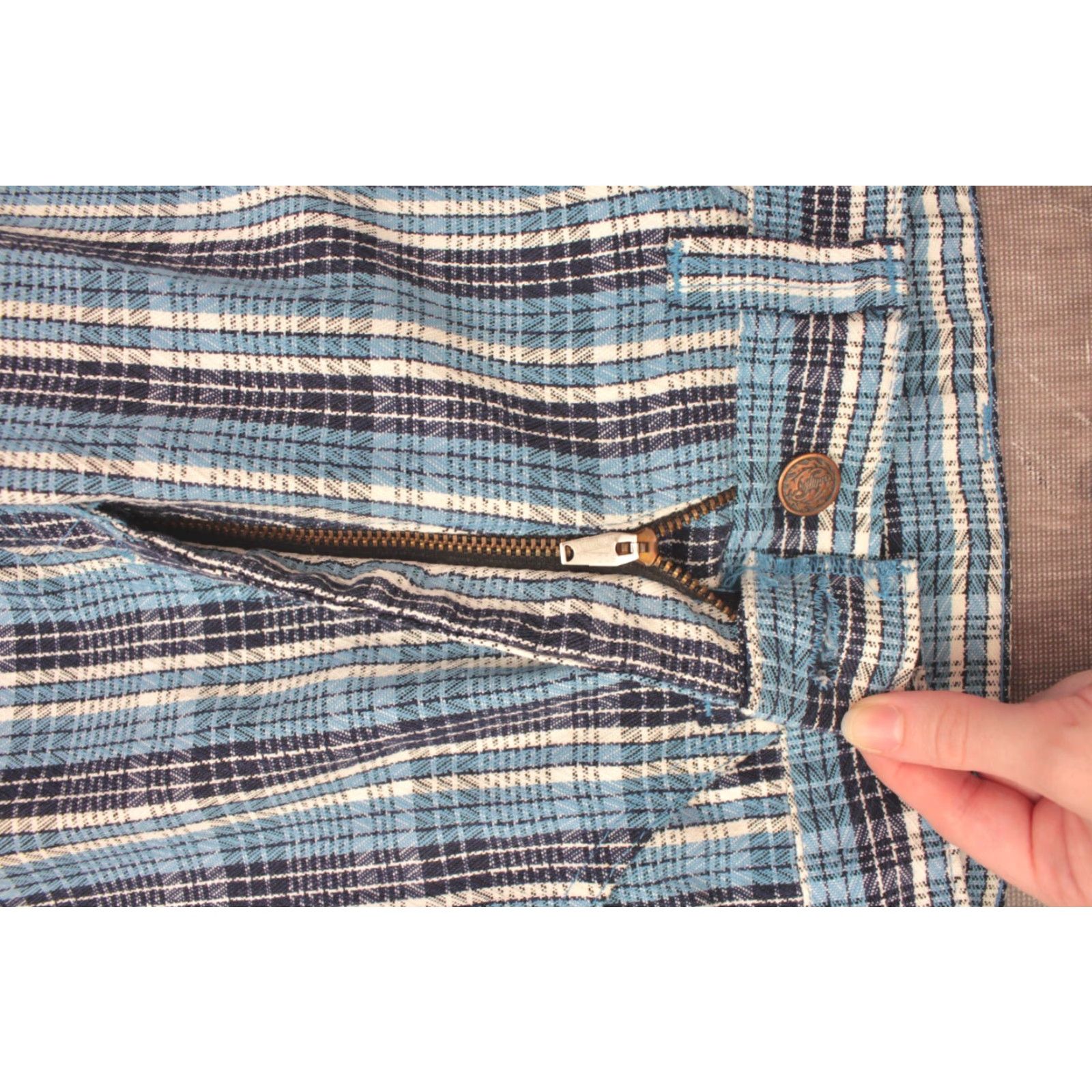 Vintage VINTAGE Men's VTG 1960s Blue Plaid Boot Cut Pants Sz 31x35.5 Flared Trousers 60s Jeans Womens? Size US 31 - 4 Thumbnail