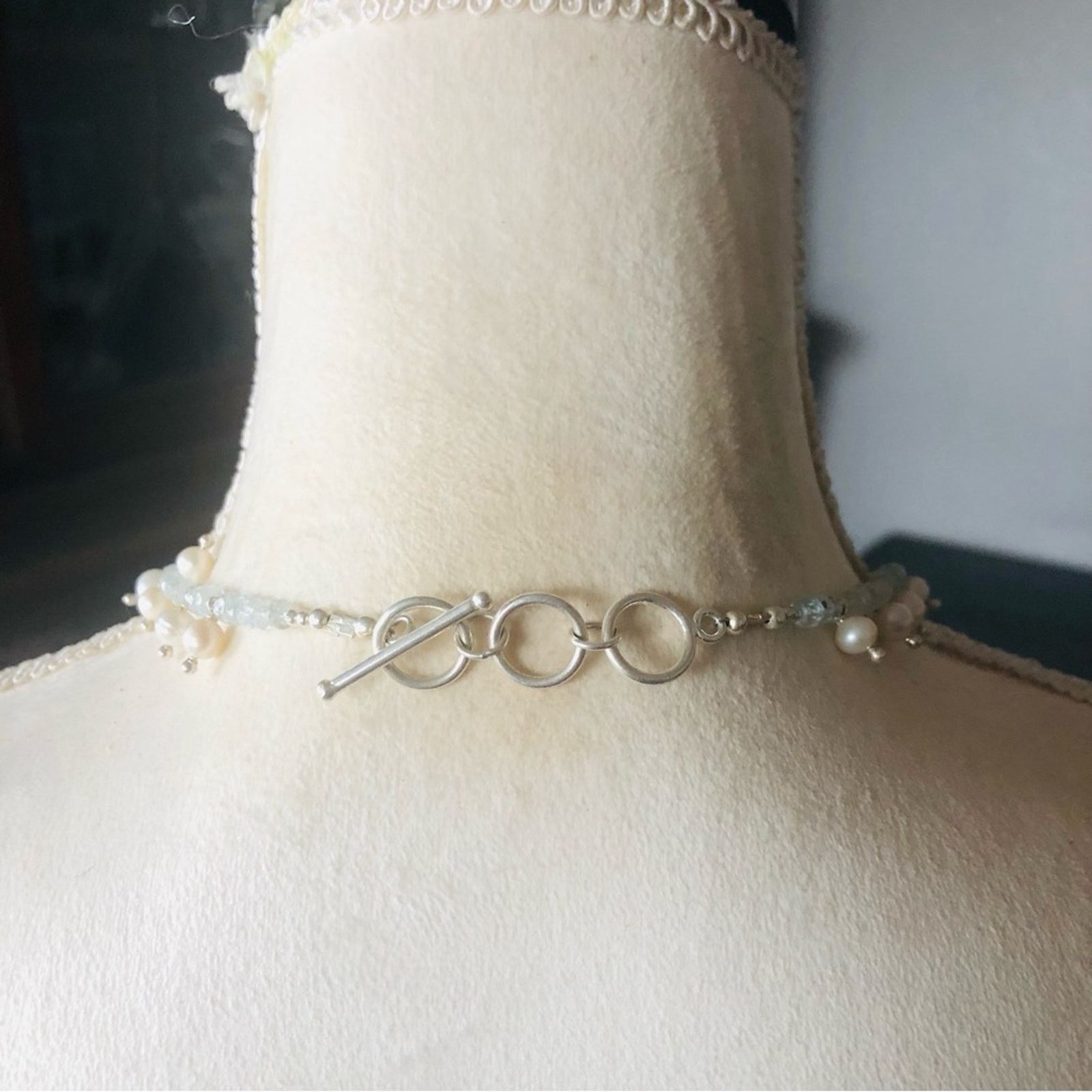 Handmade Handcrafted genuine pearl aquamarine stone sterling necklace Size ONE SIZE - 6 Thumbnail