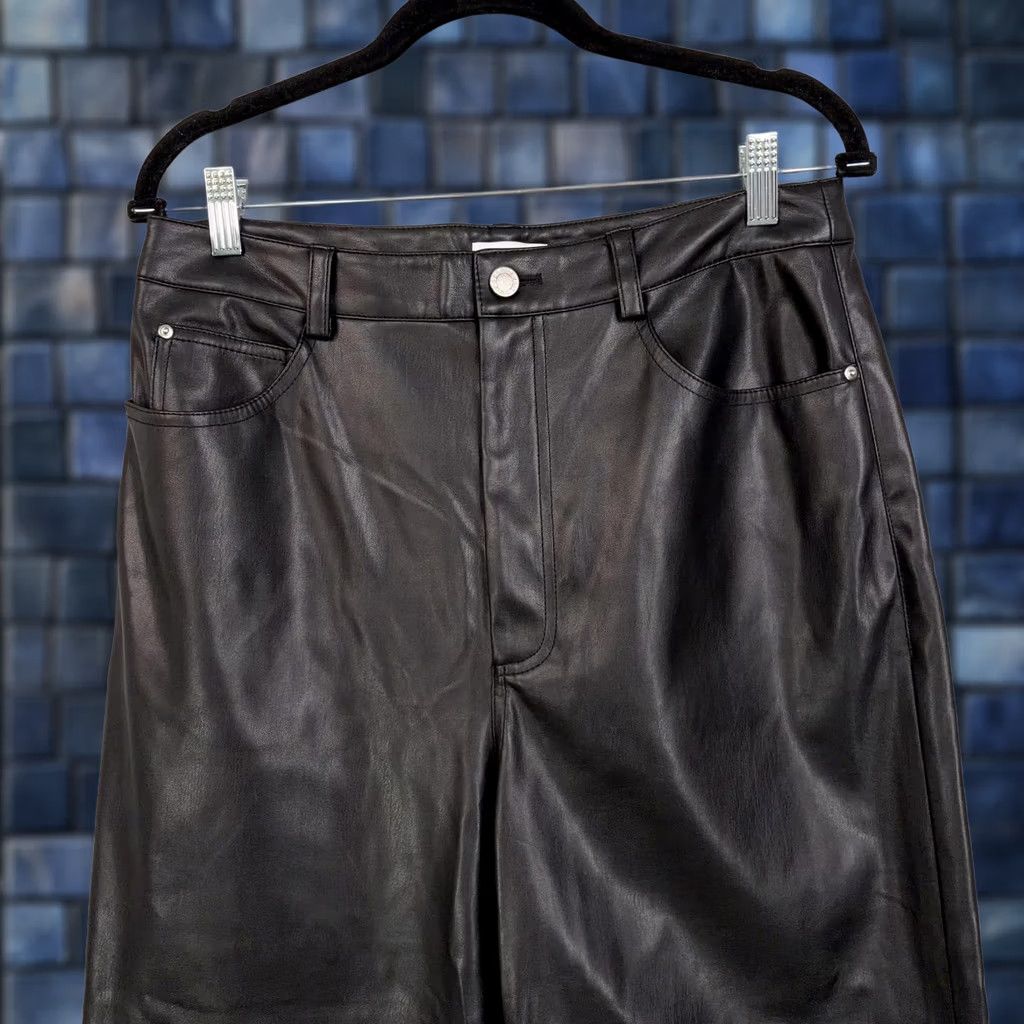 Vintage WeWoreWhat Dress Womens 31 Black Pants Faux Leather Wide Leg Baggy High Rise Dressy Size 24" / US 00 / IT 34 - 1 Thumbnail
