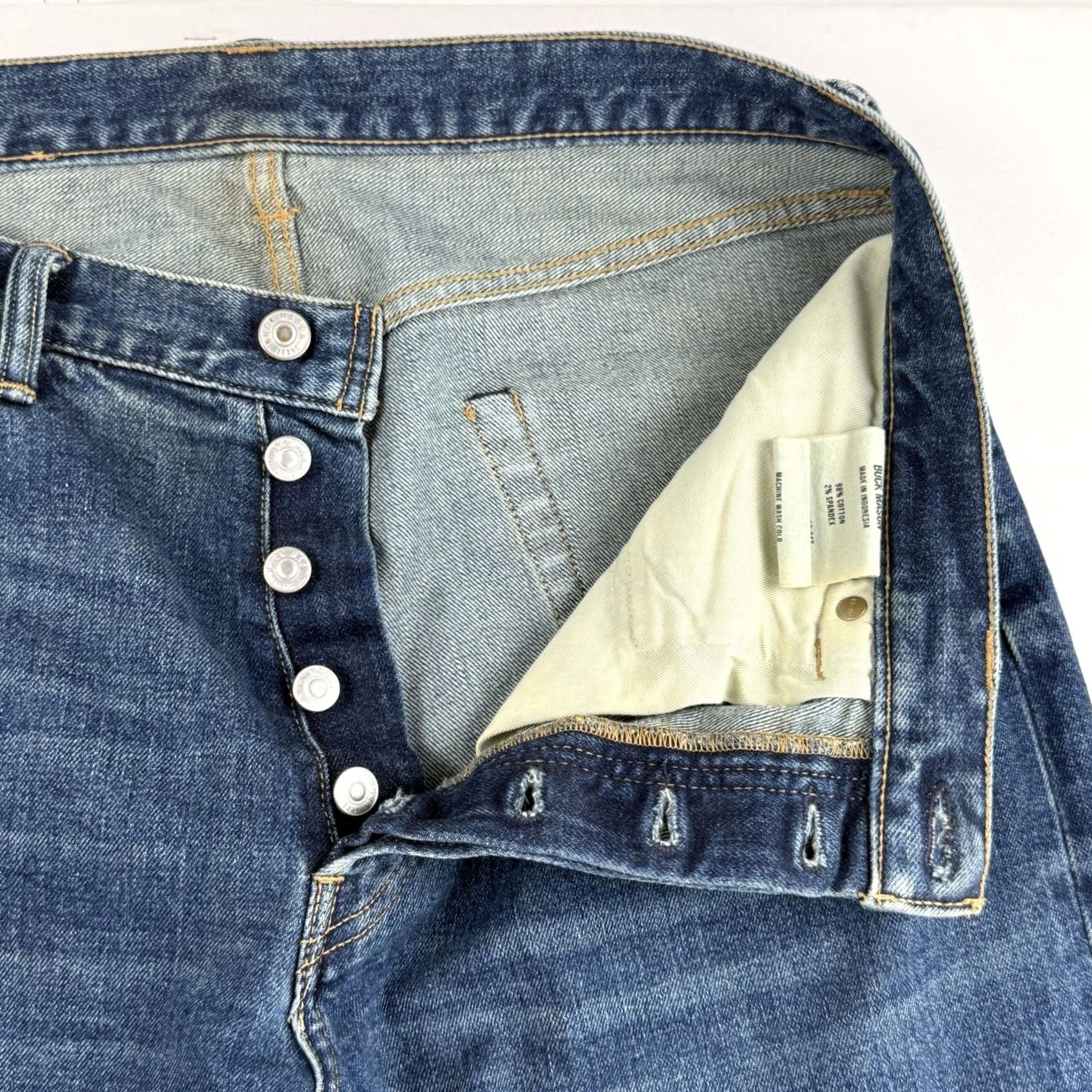 Buck Mason Buck Mason Ford Standard Jeans Mens Size 33 (Actual 35x27) 14oz Denim Regular Fit 5-Pocket Button Fly Blue Jeans Size US 33 - 3 Thumbnail