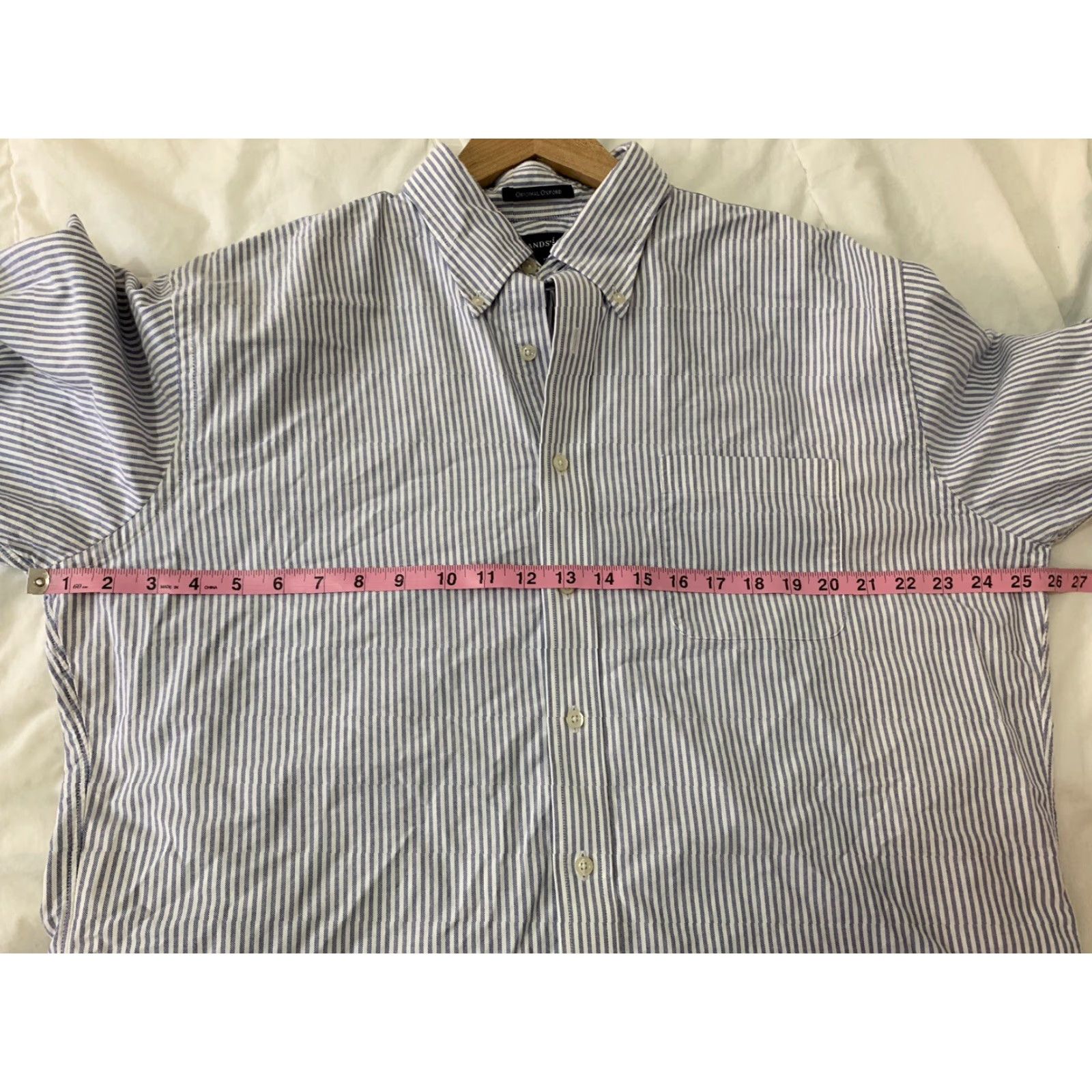 Lands' End Lands' End Trim Fit Oxford Long Sleeve Button Shirt Blue Striped Men's 17 1/2 33 Size US XL / EU 56 / 4 - 4 Thumbnail