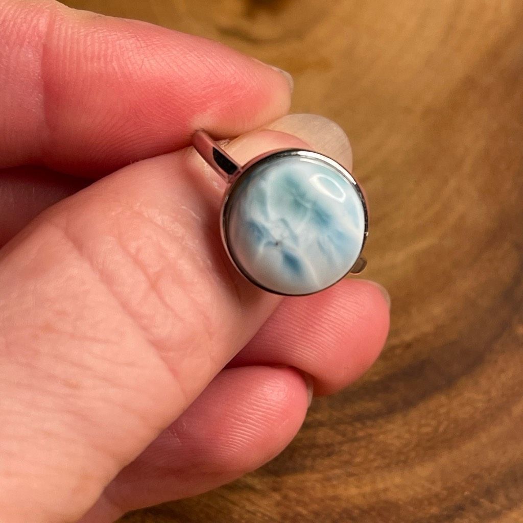 Other Larimar S925 sterling silver adjustable ring 10mm natural st Size ONE SIZE - 9 Thumbnail