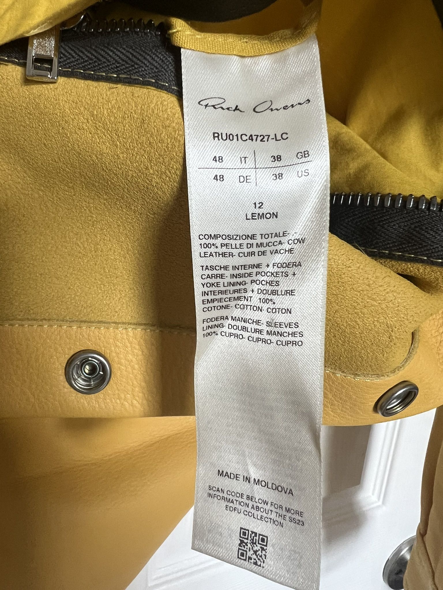 Rick Owens Rick Owens SS23 EDFU Lemon Fogpocket Leather Overshirt sz 48 Size US M / EU 48-50 / 2 - 7 Thumbnail