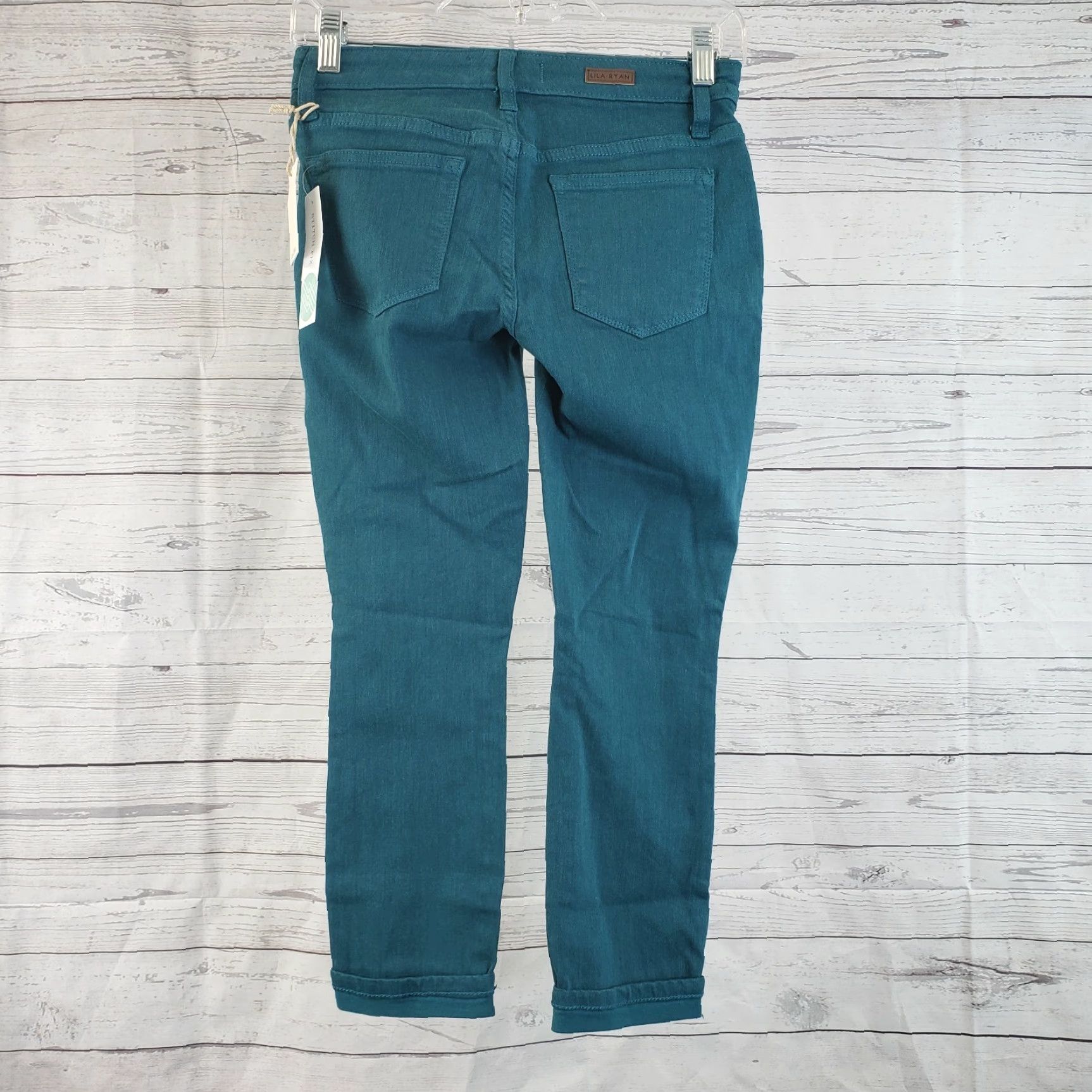 Vintage Lila Ryan Womens Dorianna Skinny Jeans Sz 25P Teal Green Rolled Hem Low Rise Jeans Skinny Womens 25P Green 68% Cotton 29% Rayon 3% Spandex Vintage No Size 42" / US 20 - 2 Thumbnail