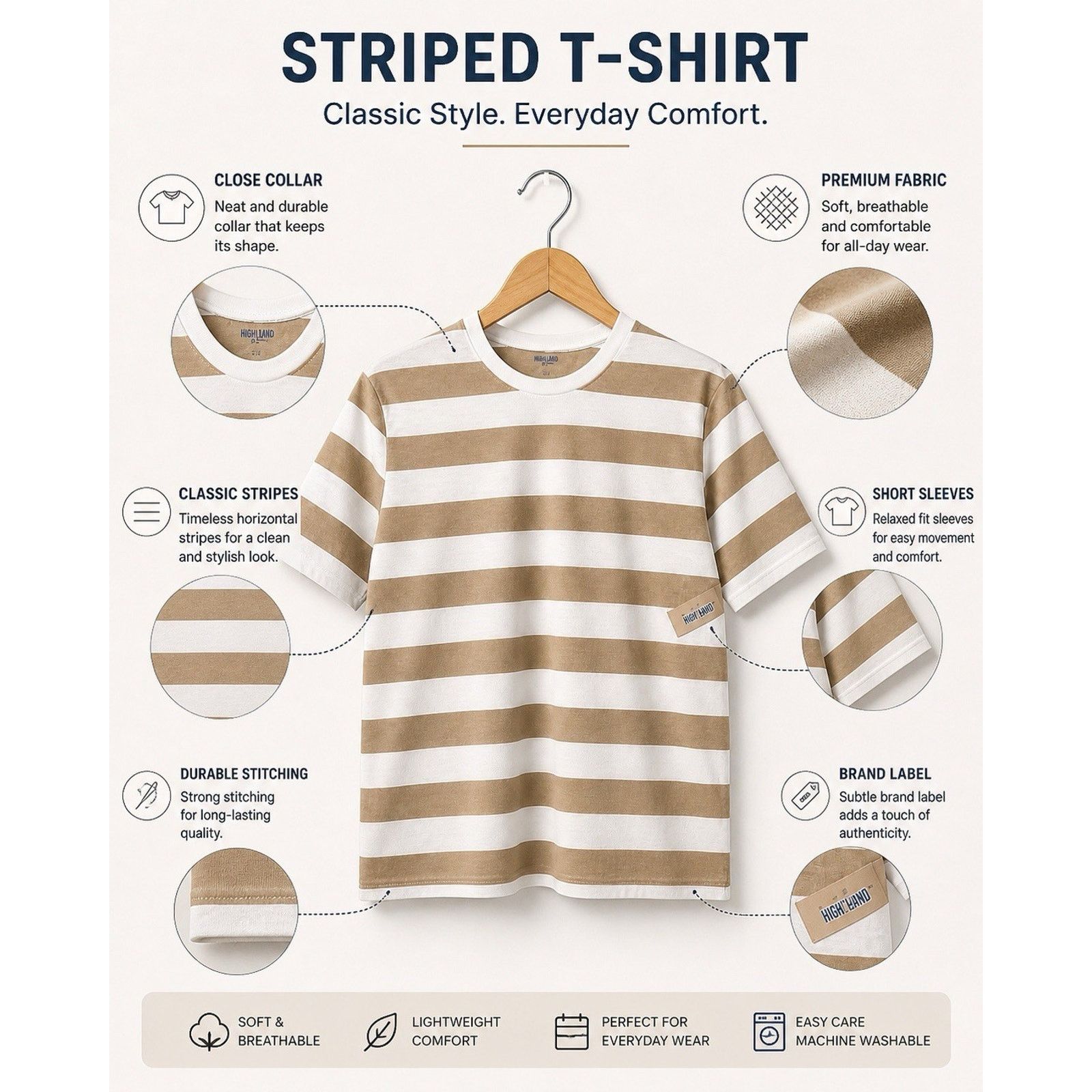Highland High Land Men's Cotton Striped T-Shirt Size US XXS / EU 40 - 2 Thumbnail
