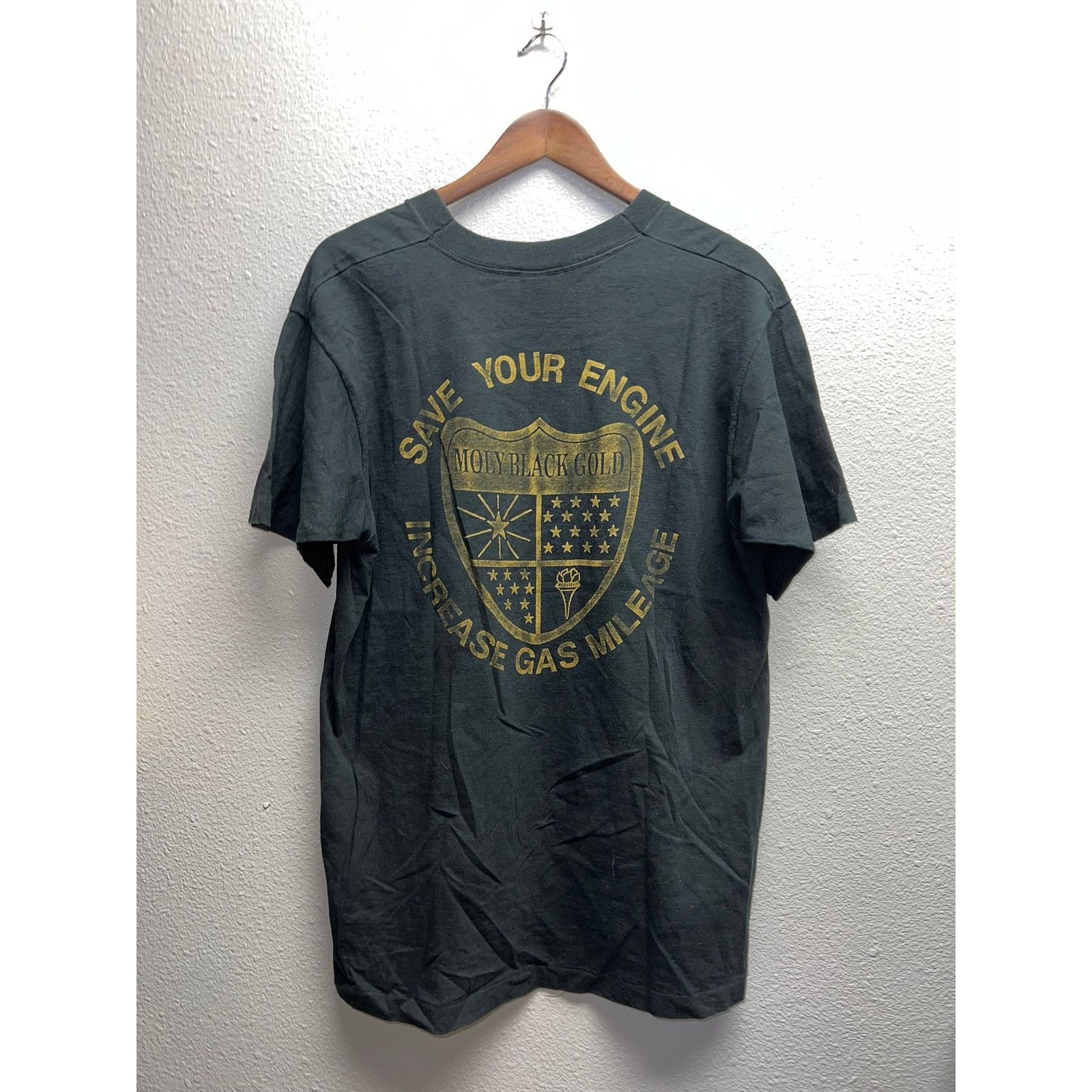 Fruit Of The Loom Vintage Moly Black Gold Shirt Save Your Engine Tee 90s Large Size US L / EU 52-54 / 3 - 1 Thumbnail
