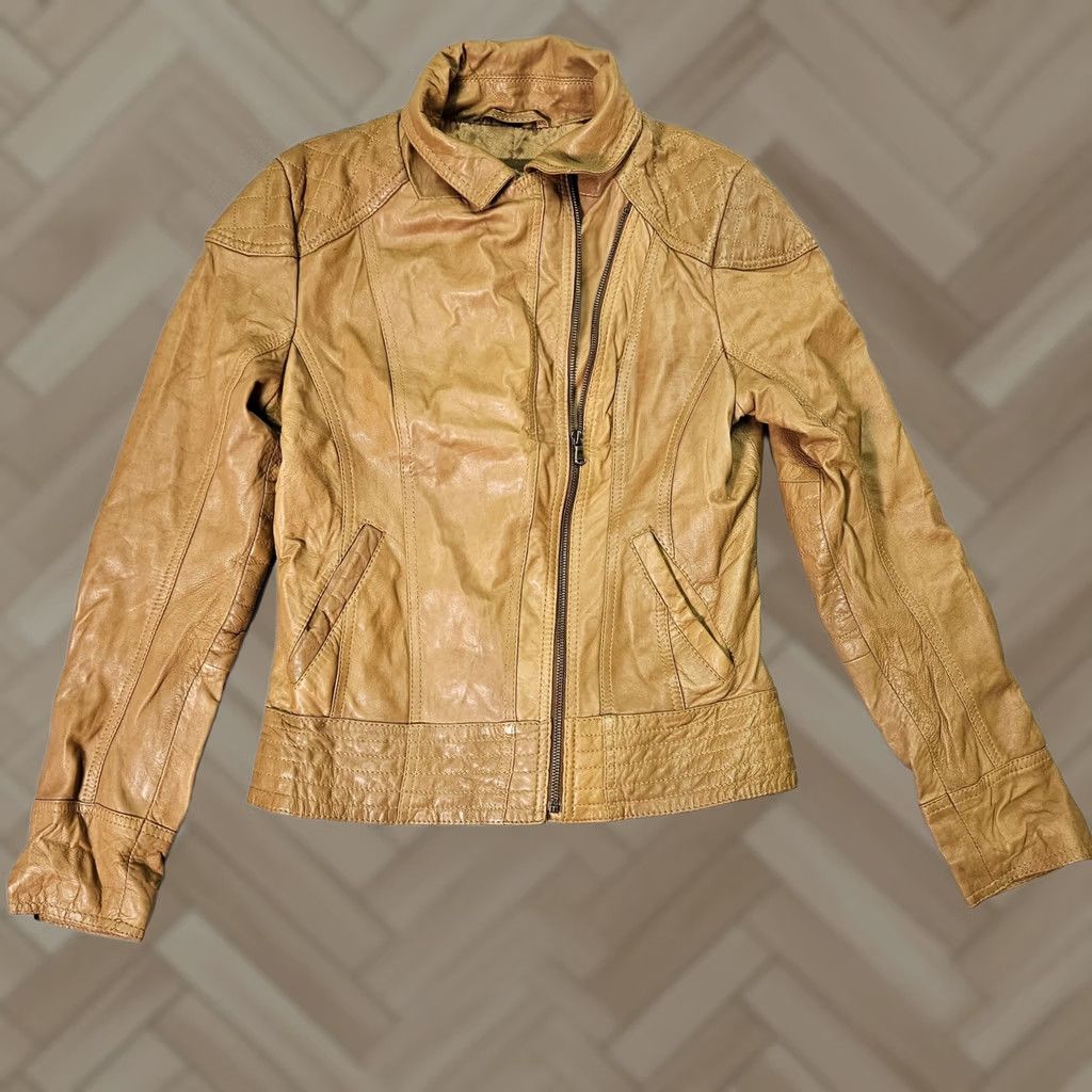 Guess GUESS Jacket Womens Medium Brown Leather Quilted Full Zip Collared Short Fitted Size 32" / US 10 / IT 46 - 1 Thumbnail