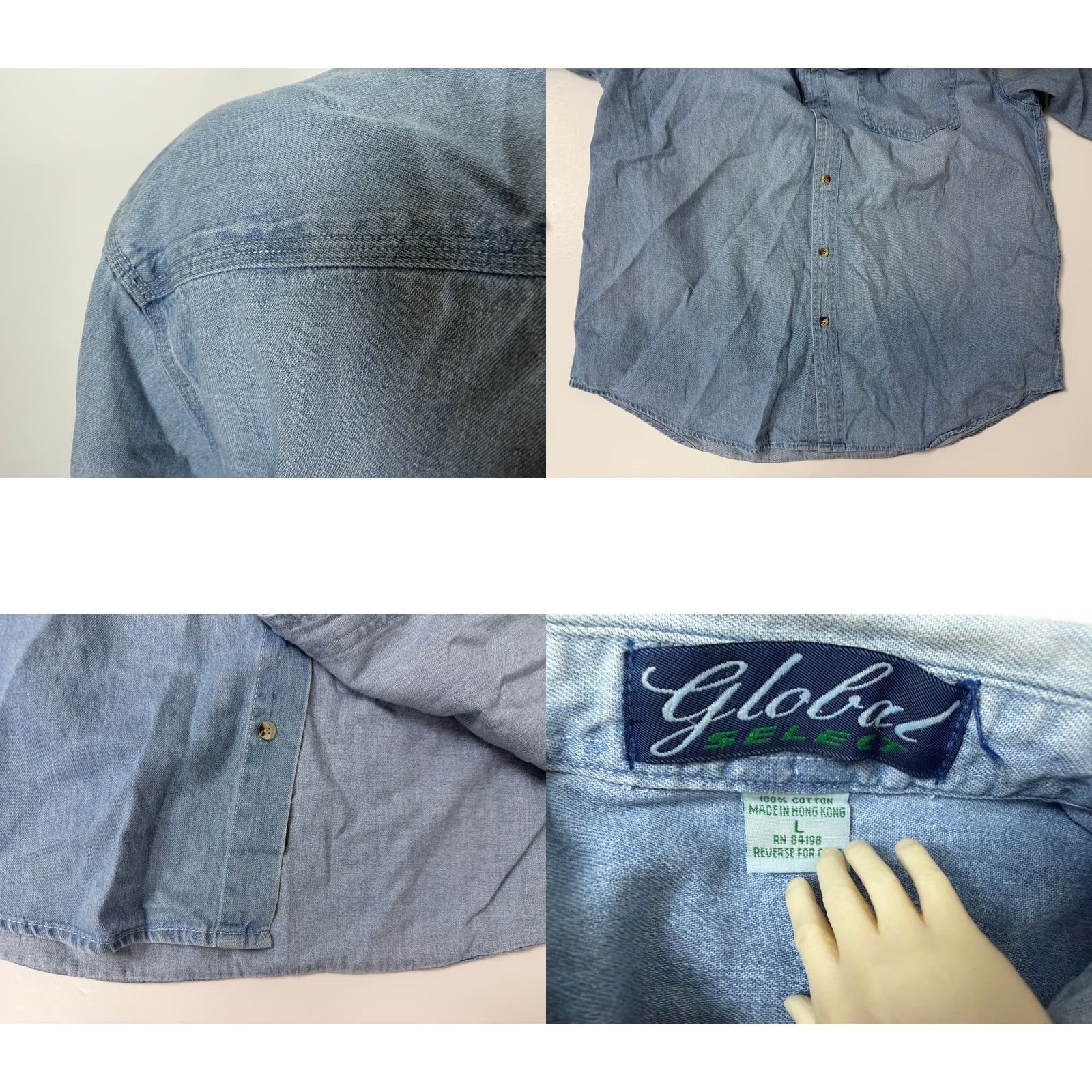 Denime VINTAGE Global Select Denim Shirt Mens Large Blue Embroidered 90s Casual Button-Up Collared Long Sleeve Midweight Pockets Size US L / EU 52-54 / 3 - 9 Thumbnail