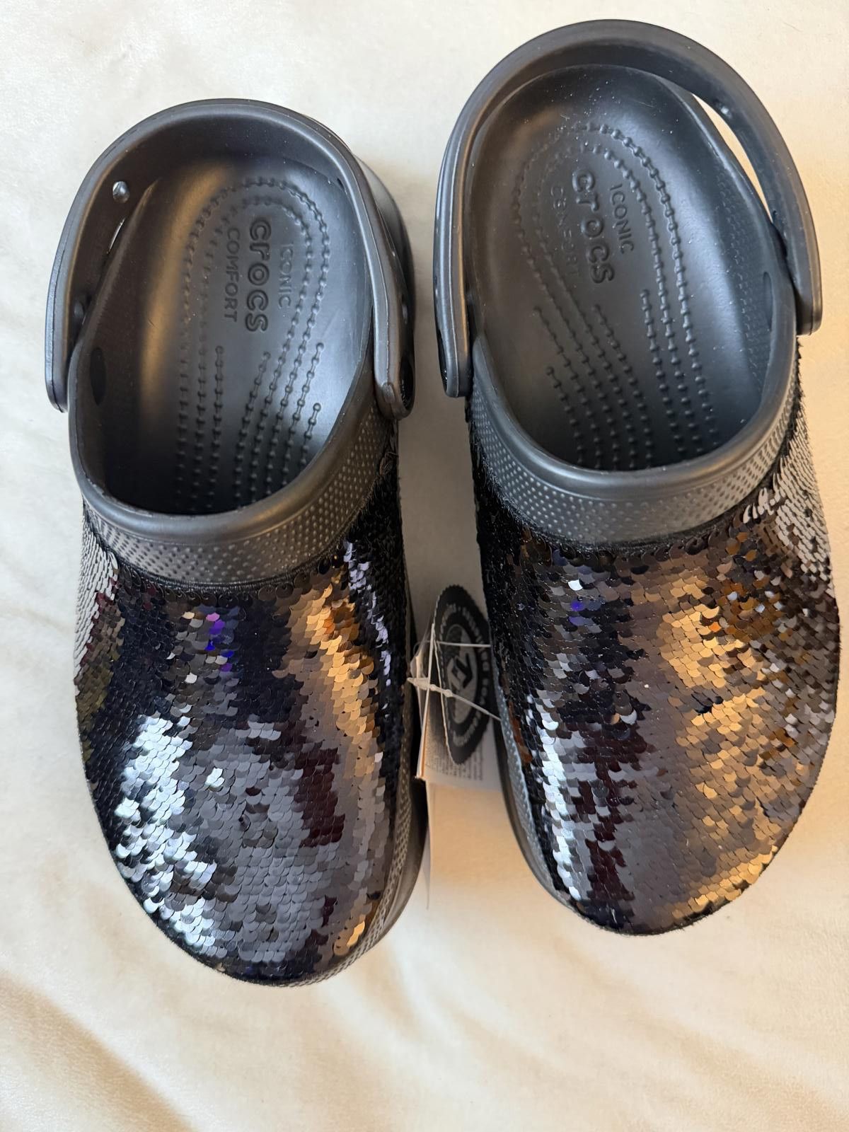Crocs NEW CROCS Size 8 Classic Bae Gold/Black Sequin Platform Clog Size US 8 / IT 38 - 1 Thumbnail