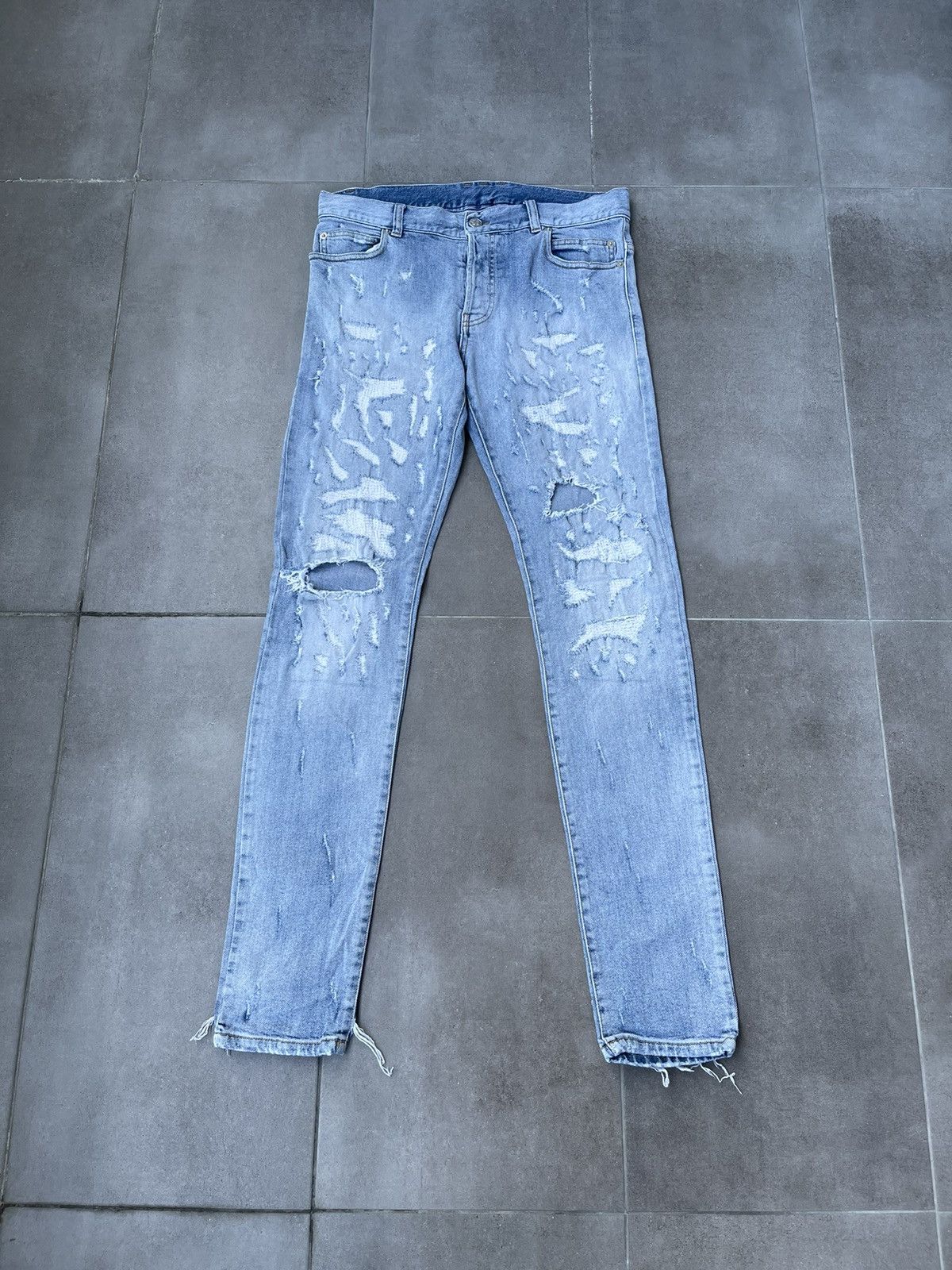 Balmain Balmain Distressed Indigo Biker Denim Pants Size US 31 - 1 Thumbnail