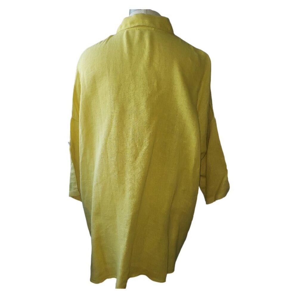 Designer CT1620 Made in Italy Mustard Linen Button Front Top L Size L / US 10 / IT 46 - 4 Thumbnail