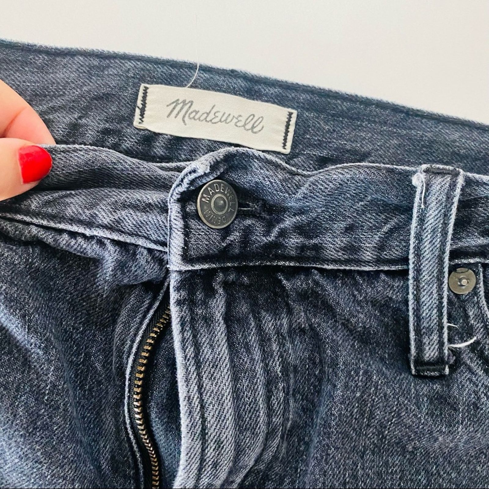 Madewell MADEWELL Perfect Jean Short Denim Distressed Black Grey Size 31" - 5 Thumbnail