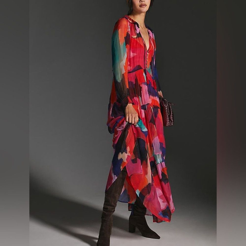 Anthropologie The Marais Printed Chiffon Unlined Sheer Maxi